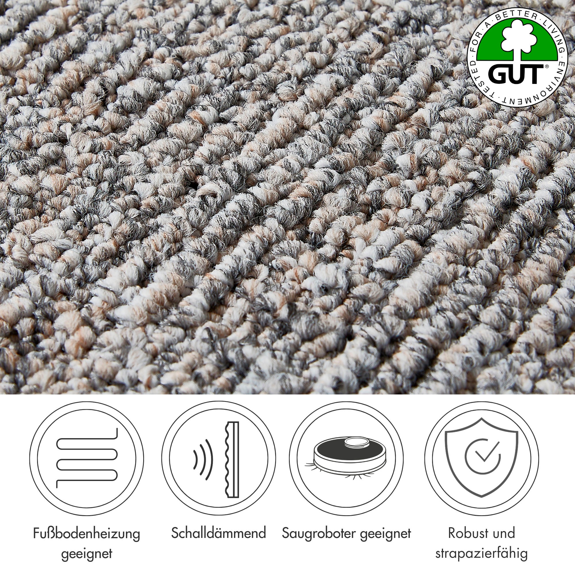 Andiamo Teppichboden »Patras, Strukturschlinge, Made in Netherlands«, rechteckig, 0,85 mm Höhe, meliert, Breite 400 cm oder 500 cm, strapazierfähig & robust