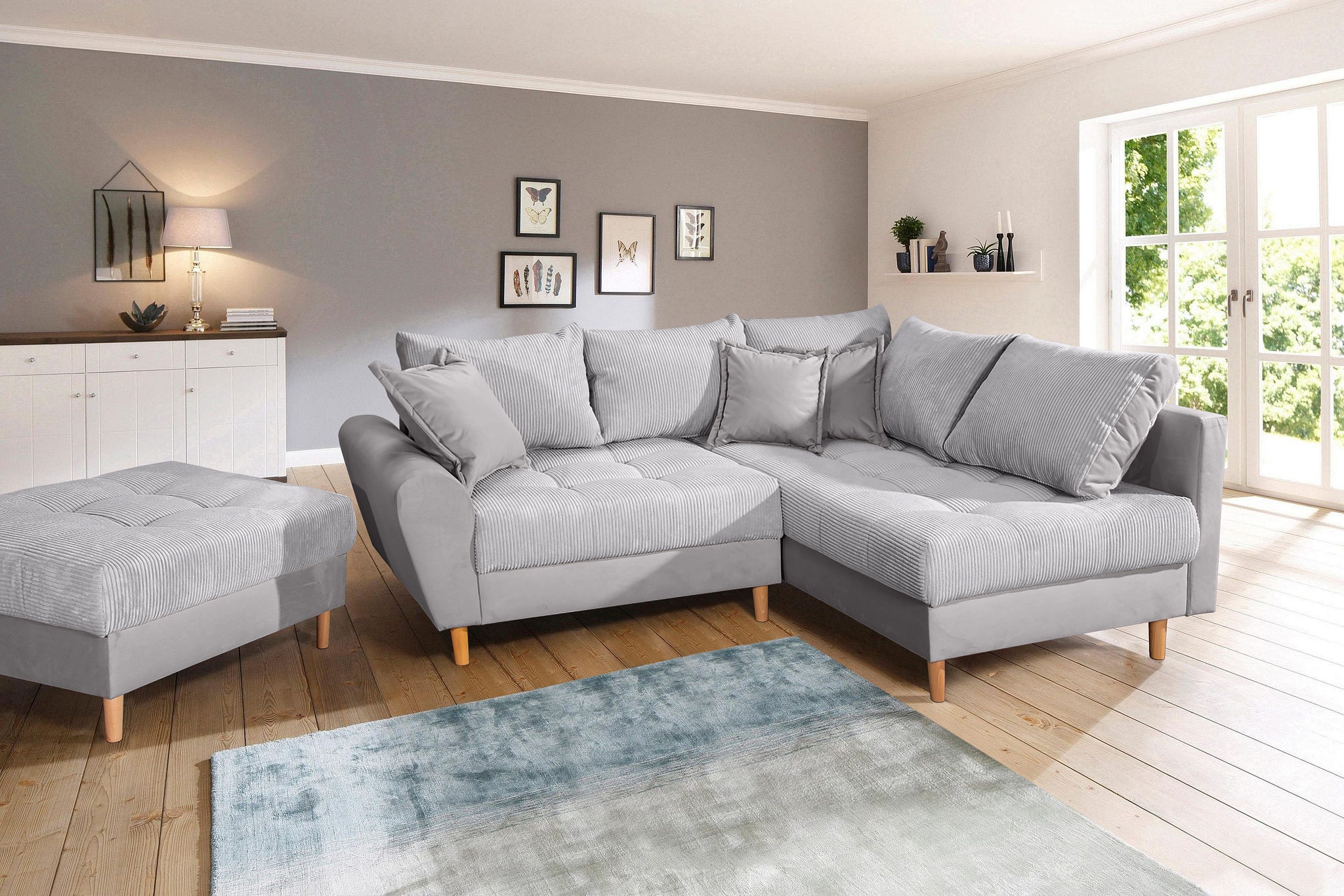 Image of Home affaire Ecksofa "Rice L-Form, B: 223 cm - OTTO. Verlässliche Qualität." Set: Sofa & Hocker, 3 Zierkissen, Federkern