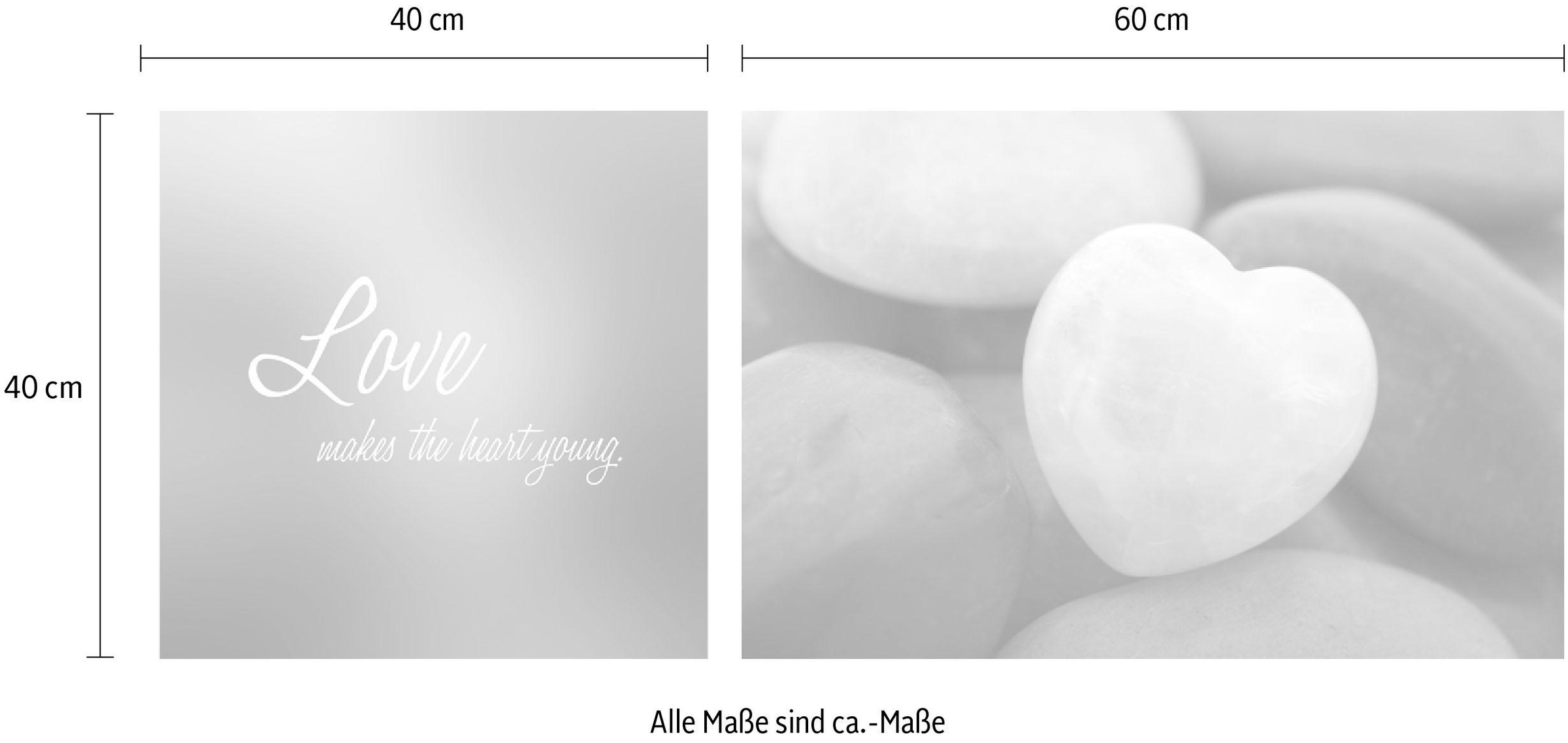 queence Tableau sur toile »Love« Set,  Premium-Leinwandstoff, Handarbeit aus Deutschland, Spruch, 2er Set