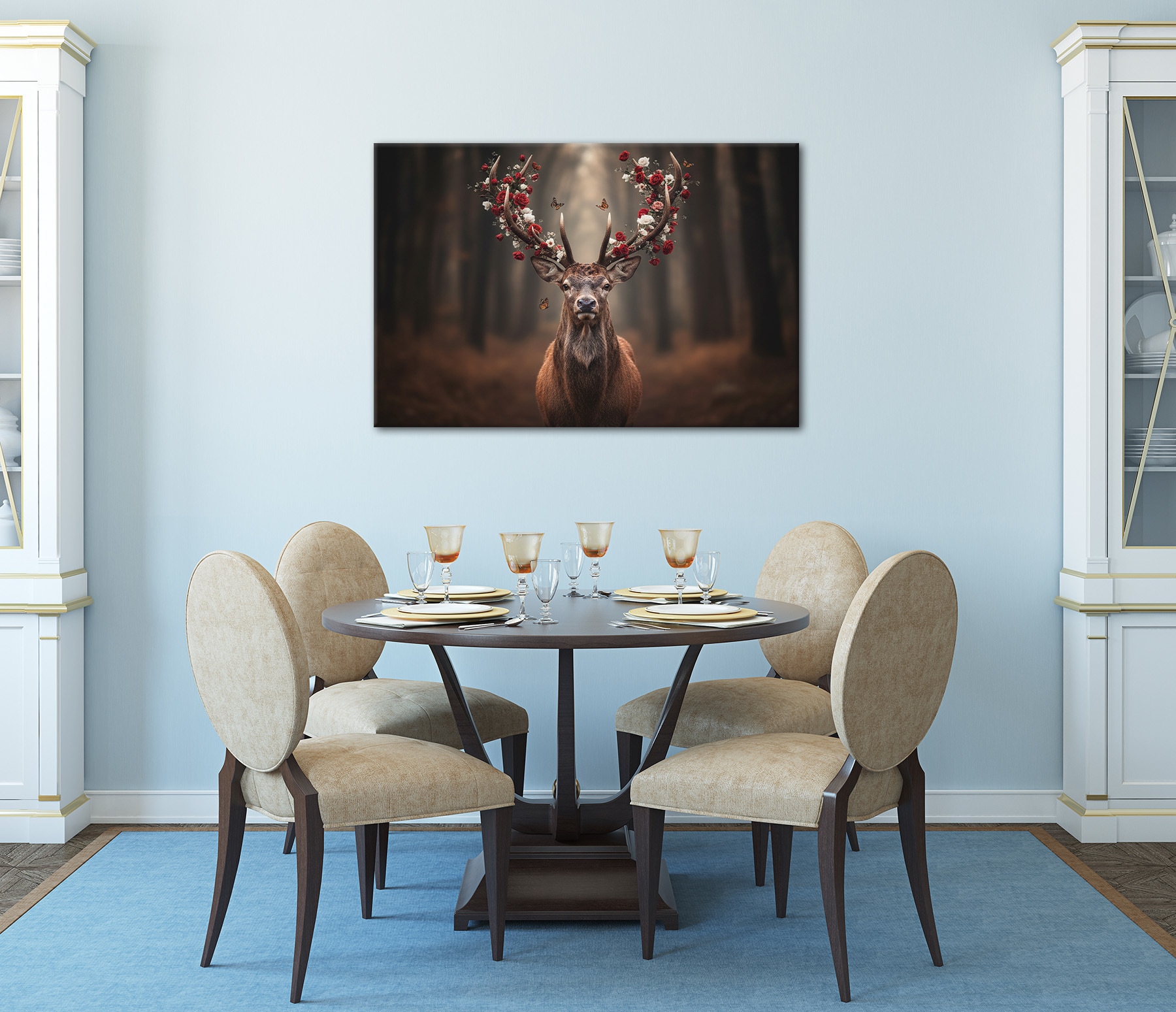 Bönninghoff Bild »Wandbild HIRSCH MIT BLUMEN 60x90 cm – Leinwandbild Keilrahmen Deko« Blumen | Hirsch | Wald auf Keilrahmen gespannt