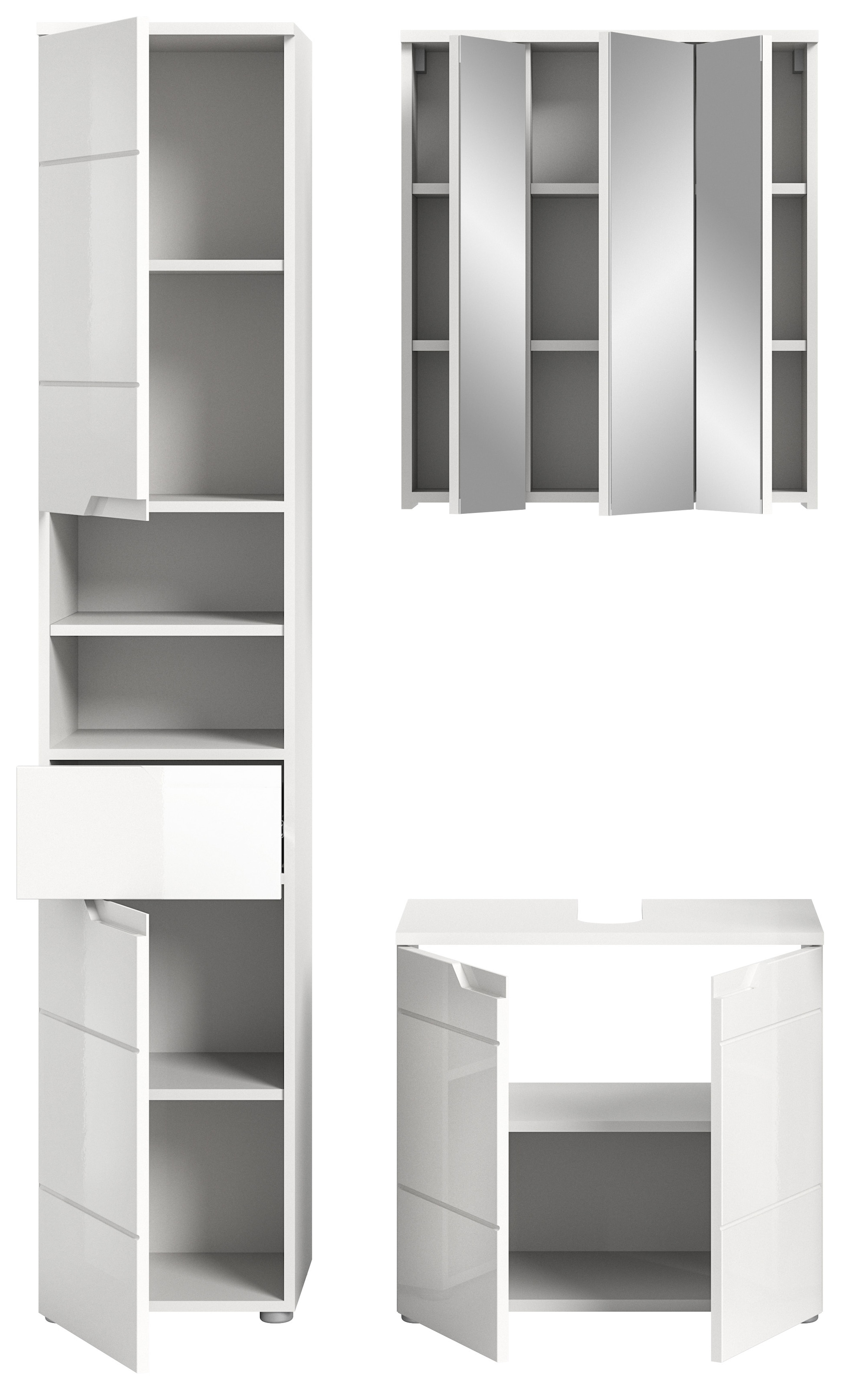 welltime Badmöbel-Set »CAPRI, 3-teilig, mit eingefasster Griffmulde, bestehend aus:«