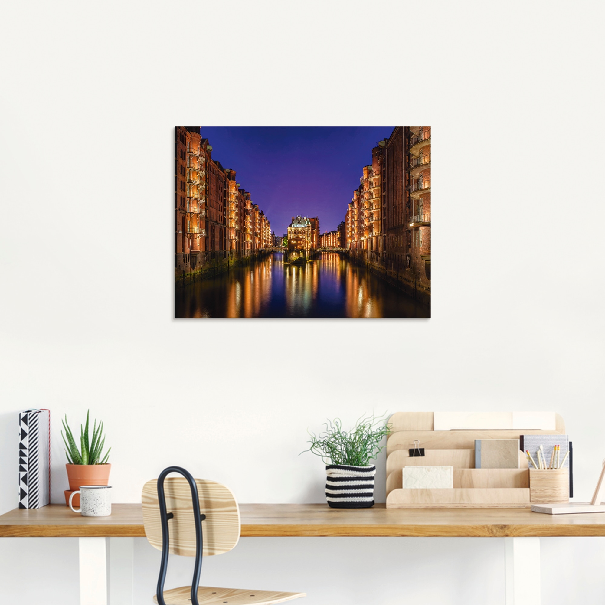 Artland Glasbild »Hamburg Speicherstadt bei Nacht«, Gebäude, (1 St.), in verschiedenen Grössen
