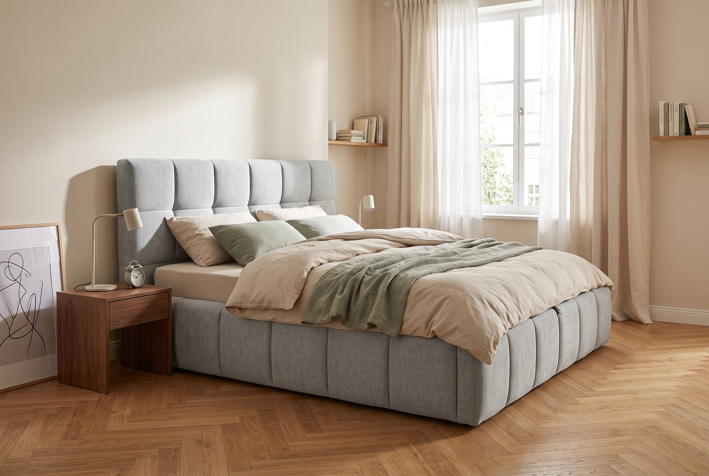 Image of GOODproduct Polsterbett "EDDION, Stauraumbett mit Lattenrost und Bettkasten, 180x200cm" hochwertiger Chenille-Bezug, gepolstertes Kopfteil und Rahmen