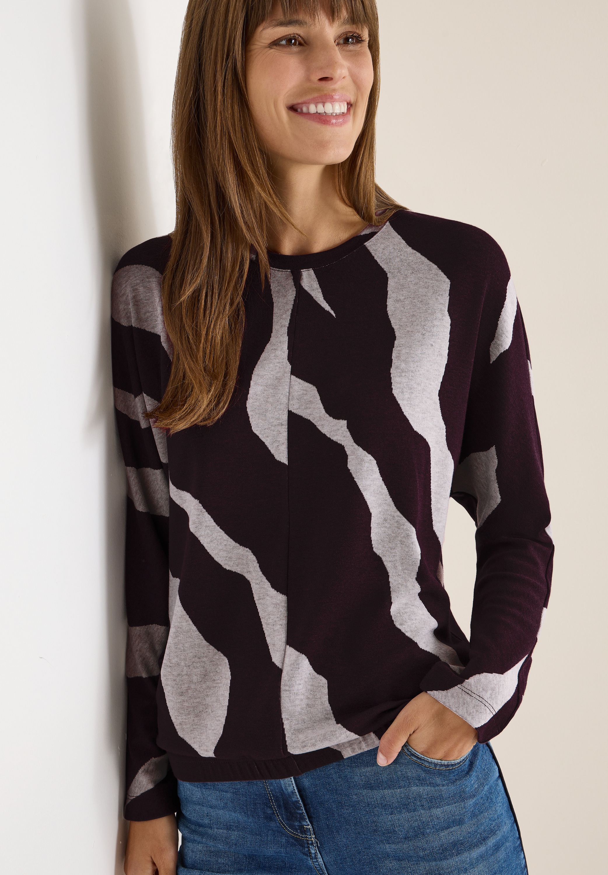 Cecil Rundhalspullover mit grafischem Allover-Print