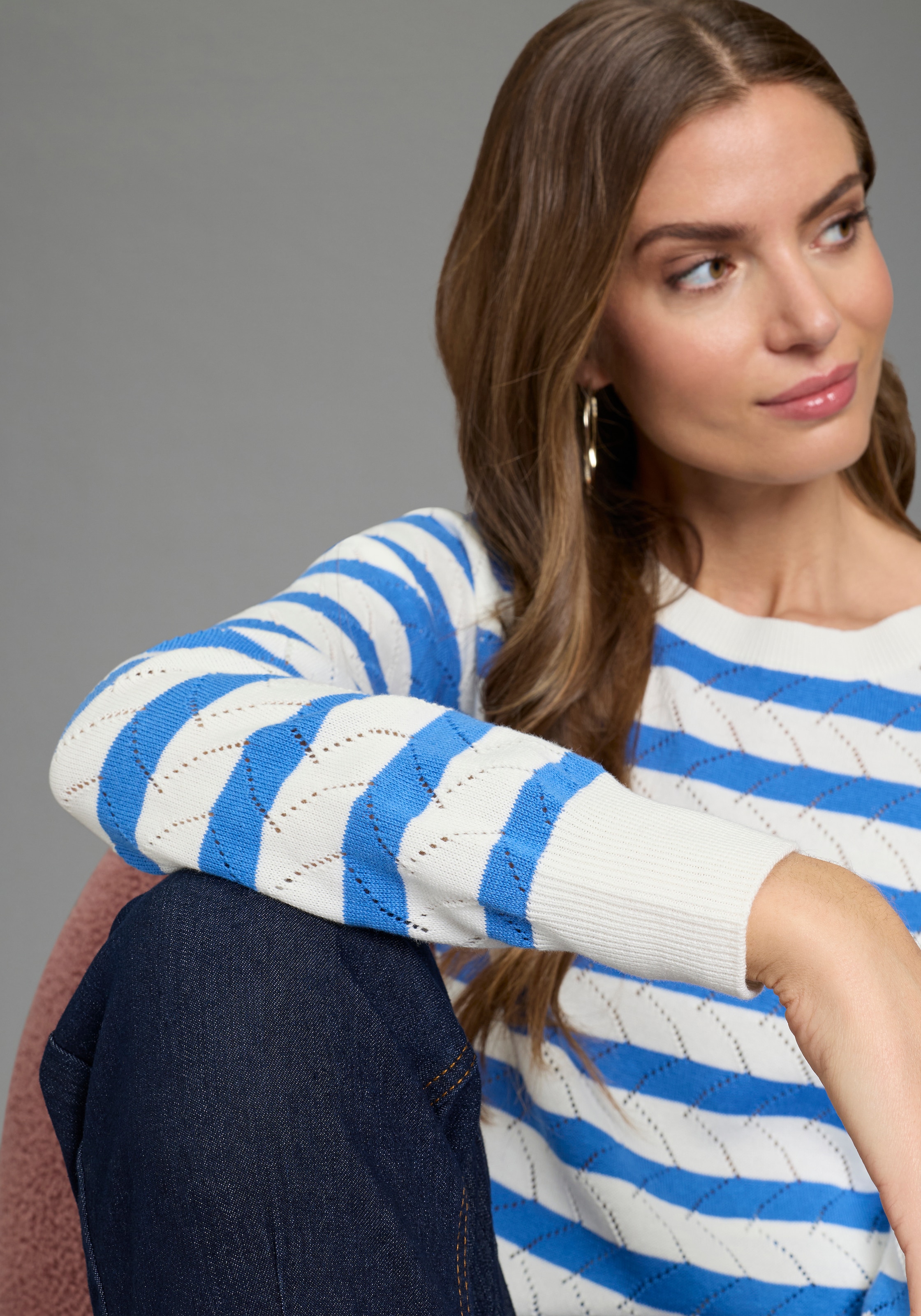 Laura Scott Pull ajouré »im sommerlich leichtem Frühlings-Look« Pull léger de transition avec motif ajouré délicat et rayures