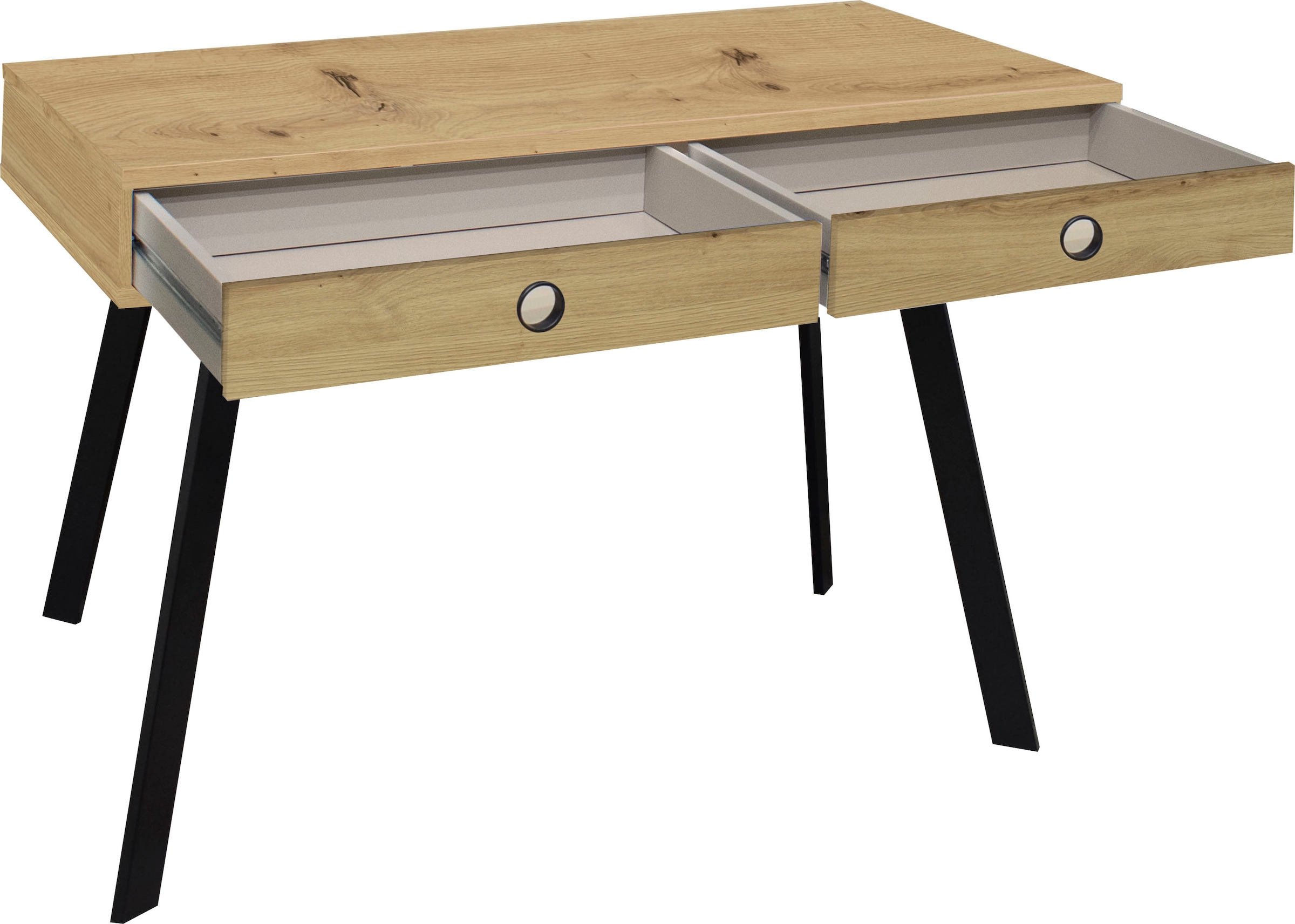 Mäusbacher Schwarzstahl, Asteiche, Schwarz, Asteiche Schreibtisch "Big System Office" Breite 108 Cm