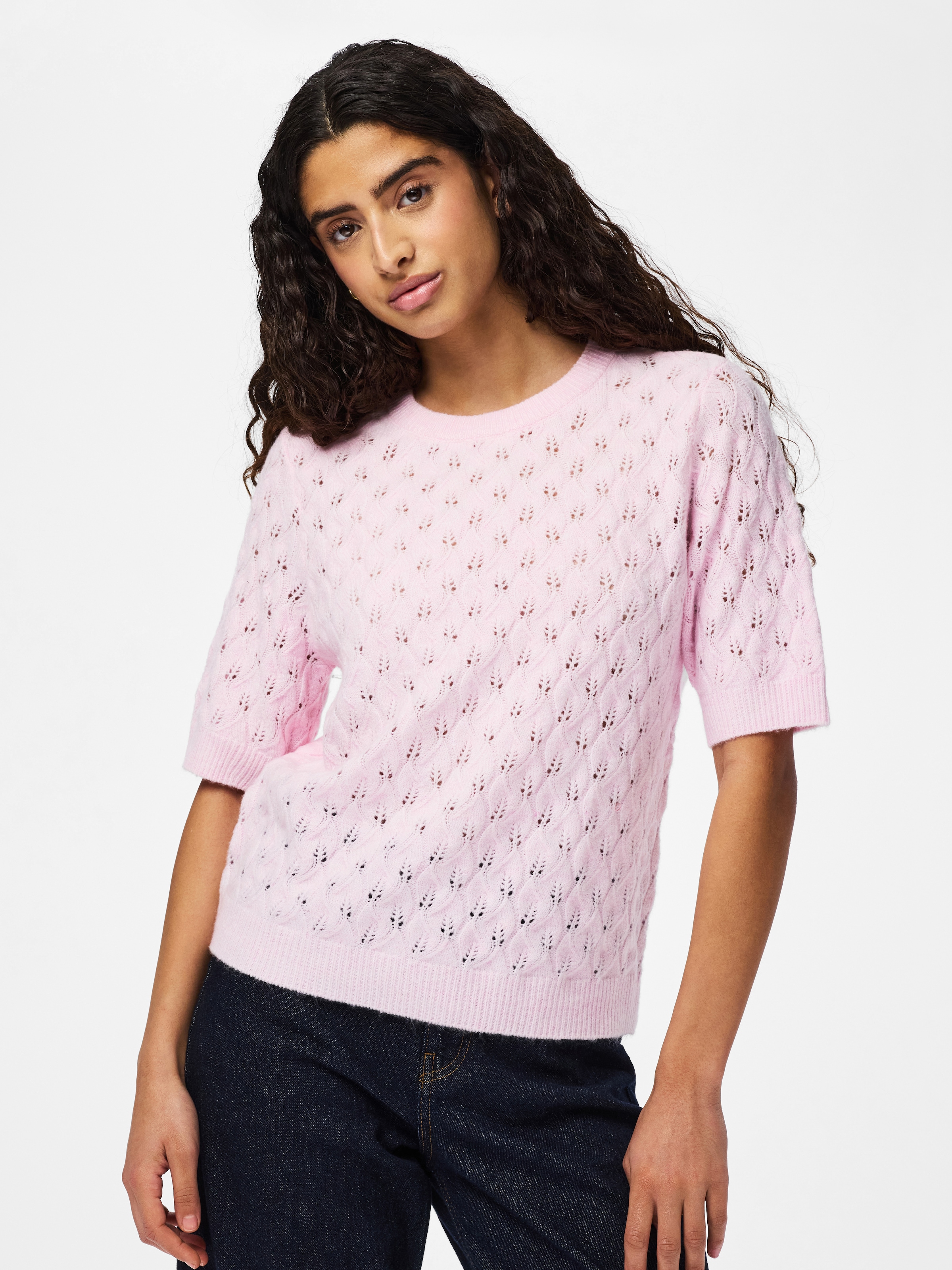 Image of pieces Strickpullover "PCLELOU SS O-NECK KNIT NOOS BC" mit Ajourmuster
