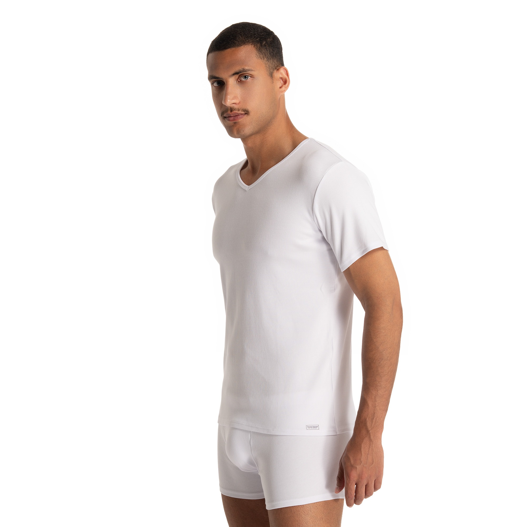 Bruno Banani V-Shirt »FINE RIB«, Feinripp, Kurzarm, V-Neck, Cotton-Mix
