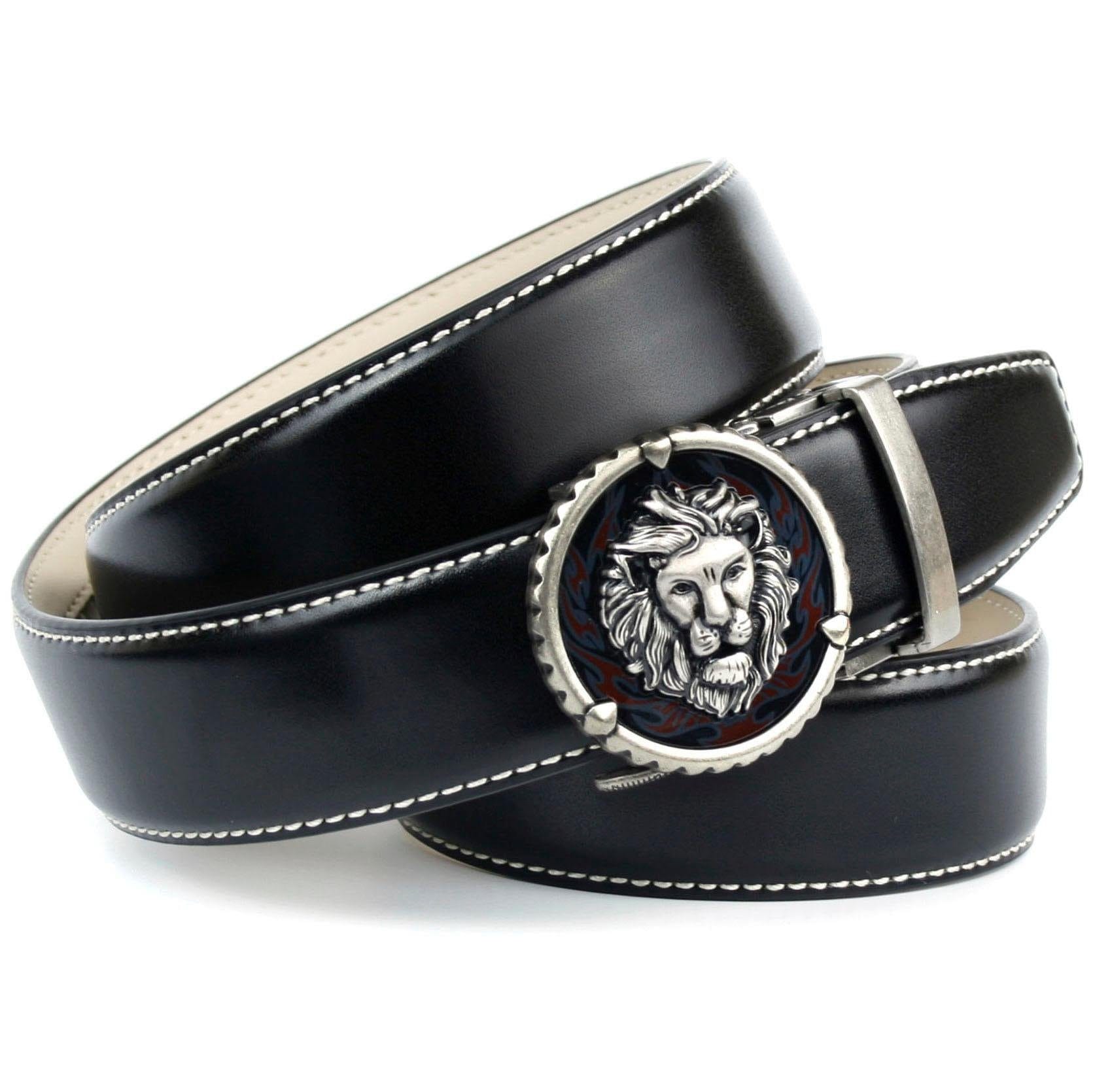 Anthoni Crown Ledergürtel, in schwarz mit Kontrast Stitching in weiss