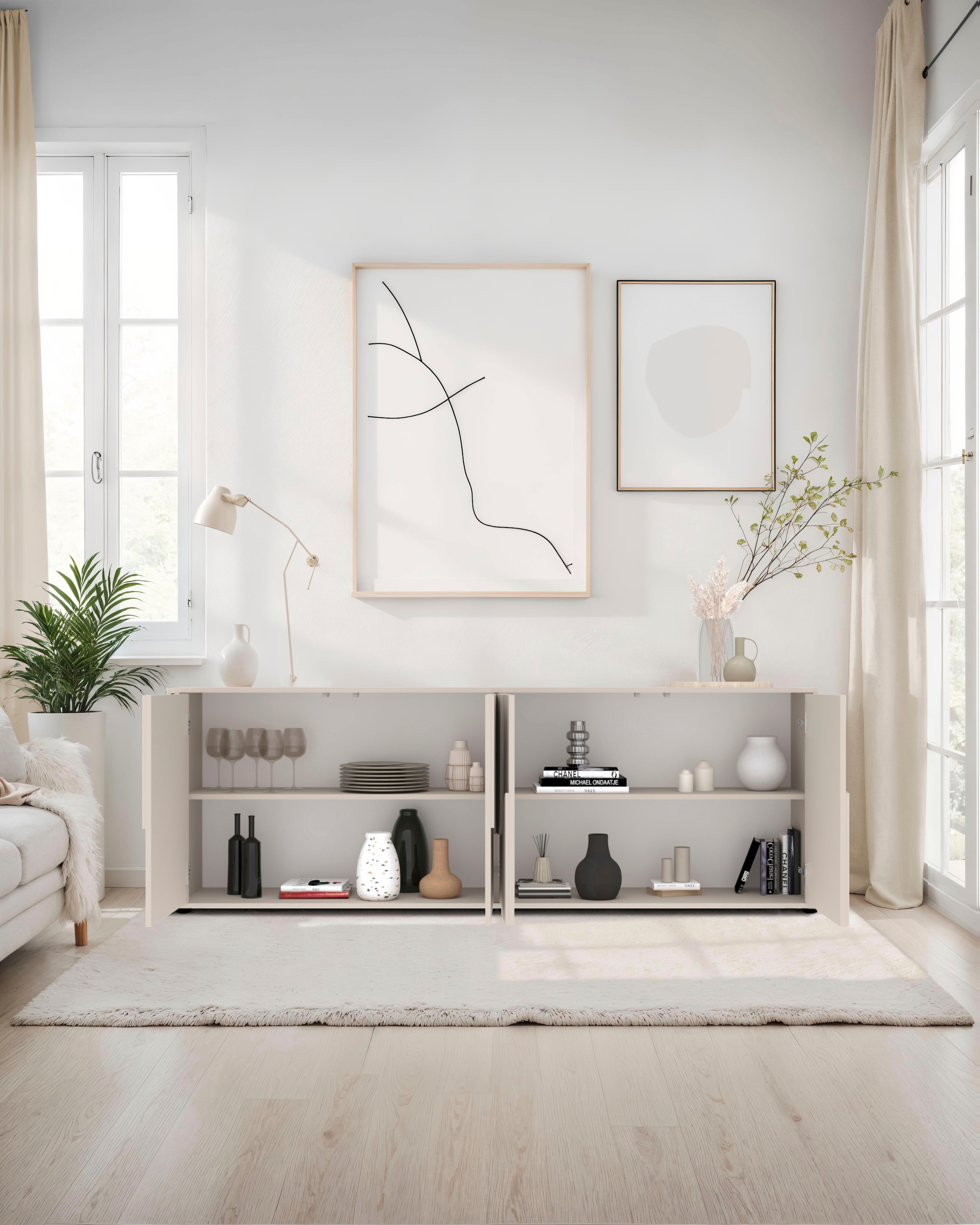 INOSIGN Sideboard »Stone, 205 cm breit, 4  Türen,  Anrichte, Kommode, Stauraumschrank« 3D-Design, Push-to-open, Innenraum grosszügig, Füsse 14/2 cm wählbar