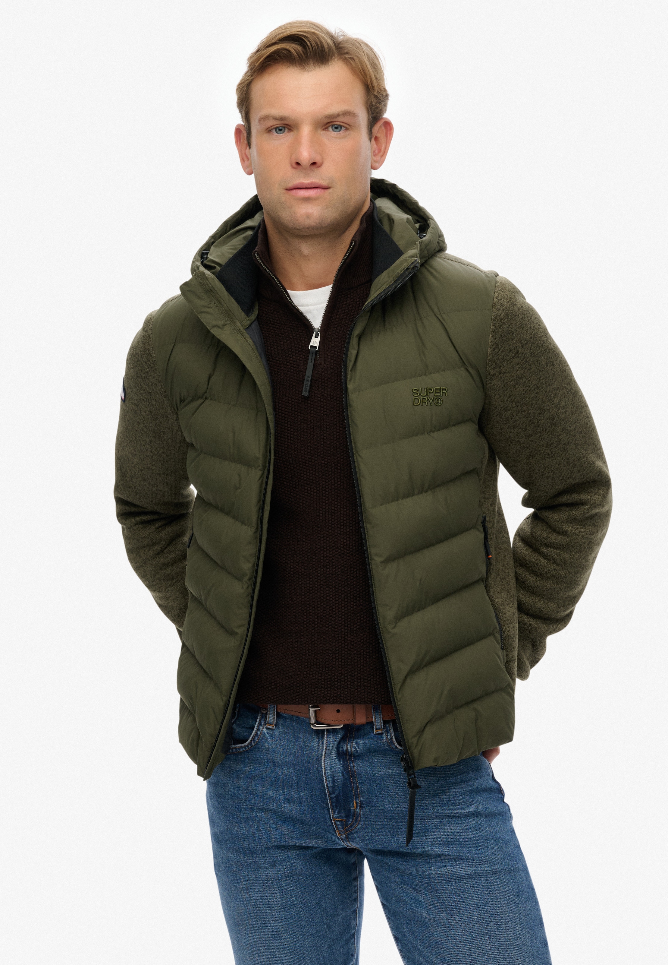 Superdry Steppjacke »HOODED STORM KNIT HYBRID JKT«, mit Kapuze