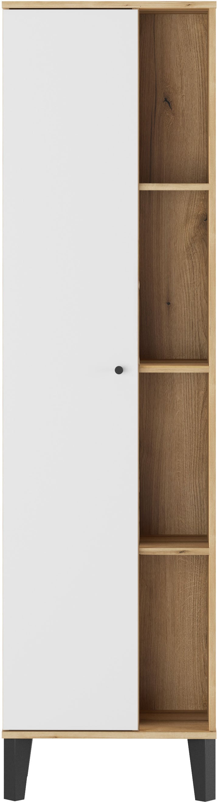 INOSIGN Armoire de rangement »Oslo, Badschrank mit Knopfgriff, Hochschrank im skandinavischen Design« in der Türfarbe Weiss oder Grau verfügbar, ausreichend Stauraum