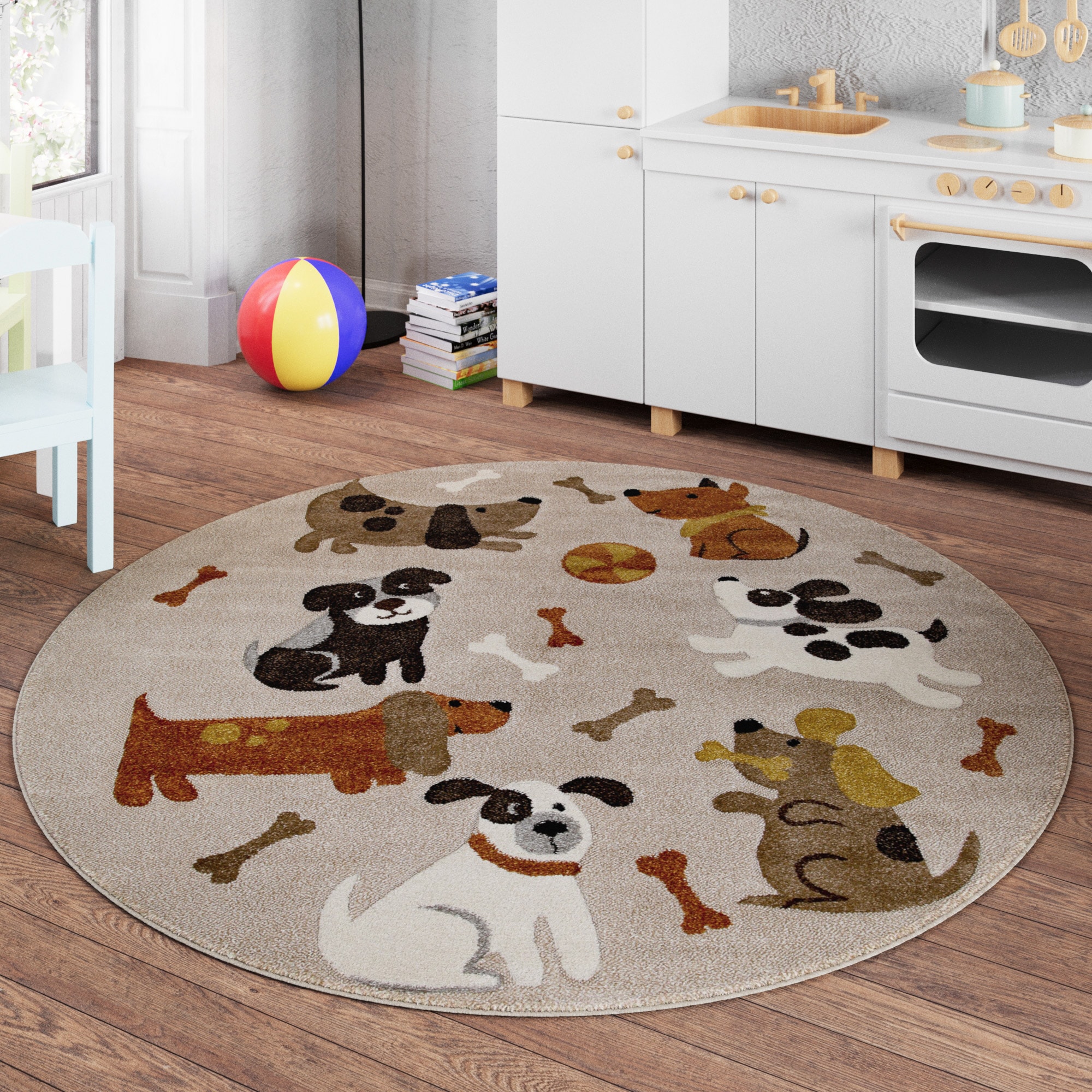 Image of SMART KIDS Kinderteppich "Rocky & Friends" rund 10 mm Höhe Moderner Spielteppich, strapazierfähig, pflegeleicht, Konturenschnitt