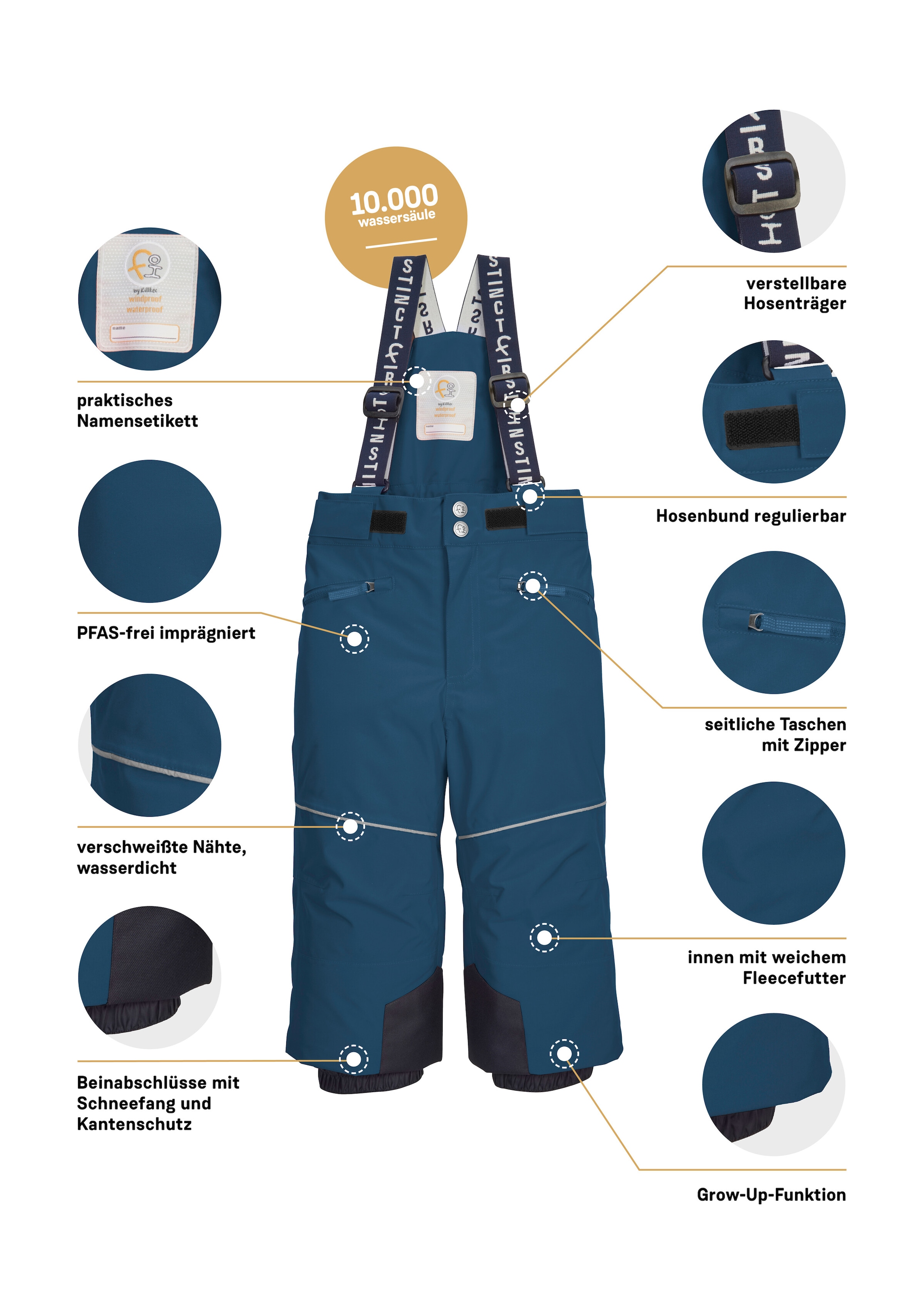 first instinct by killtec Pantalon de ski »FISW 48 MNS SKI PNTS«  pantalon de neige imperméable et coupe-vent avec fonction Grow-Up
