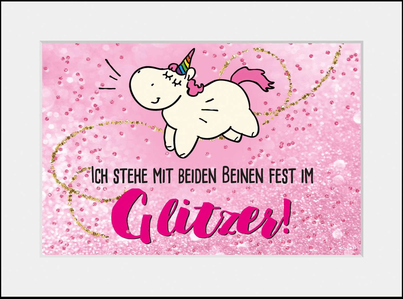 Image of queence Bild "Glitzer" Einhorn Schriftzug Sprüche & Texte 1 Stk. tlg. HD Premium Poster-Druck inkl. Holzrahmen