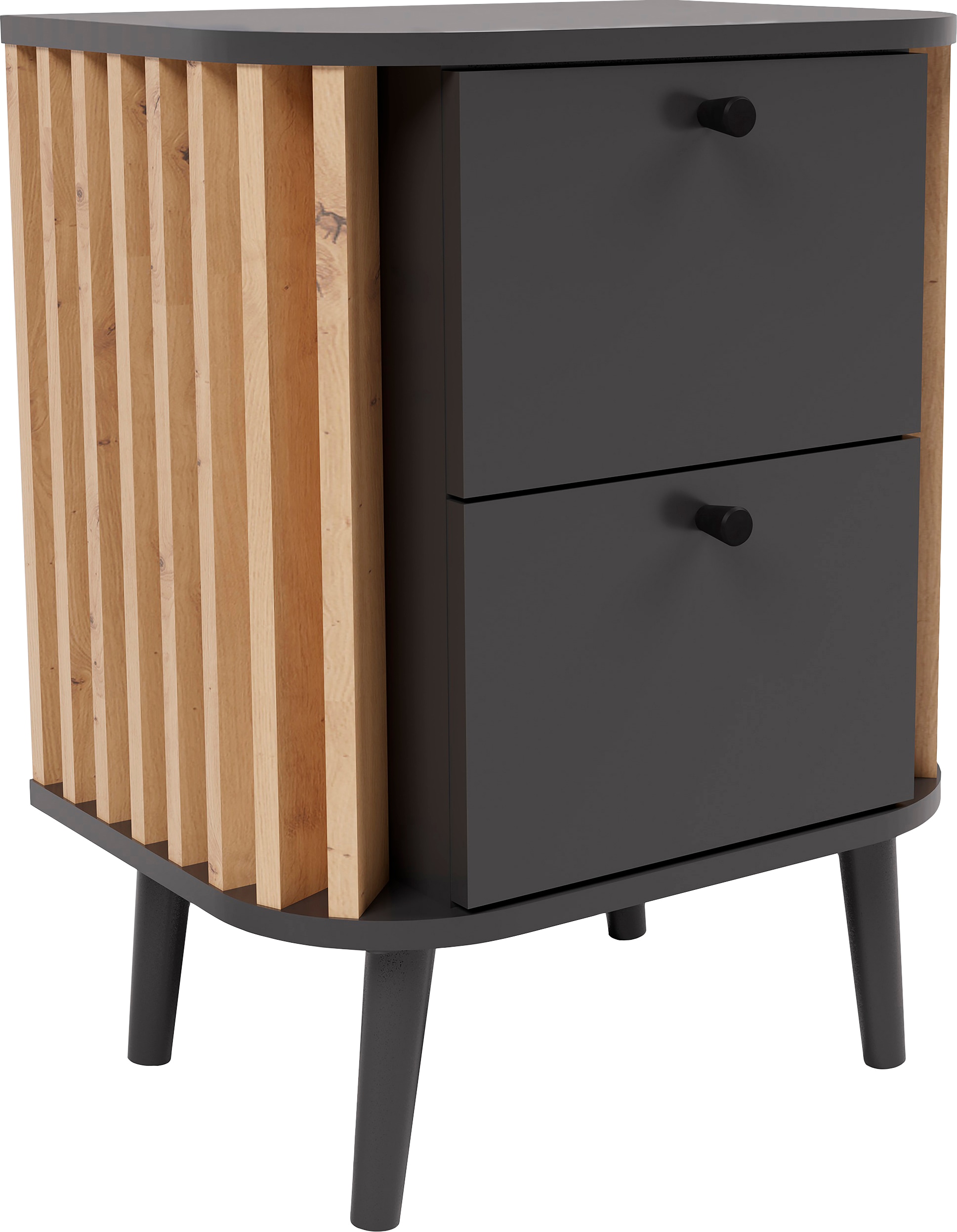 INOSIGN Commode »Stavanger, Höhe 60 cm, Paneel-Stäbchen-Optik, 2 Schubkästen« 1 cuis tlg. Nachtkonsole, Nachttisch, Nako, Kommode