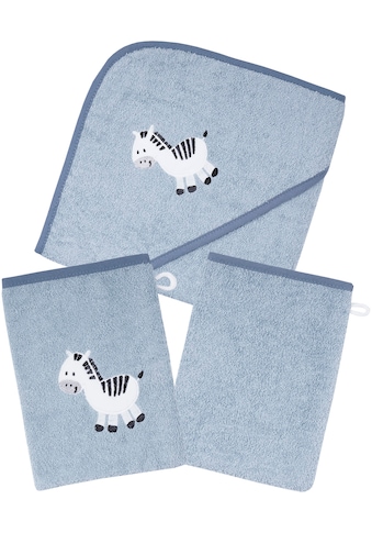 Handtuch Set »Zebra blau Kapuzenbadetuch mit 2 Waschhandschuhen«, (Spar-Set, 3 St.)