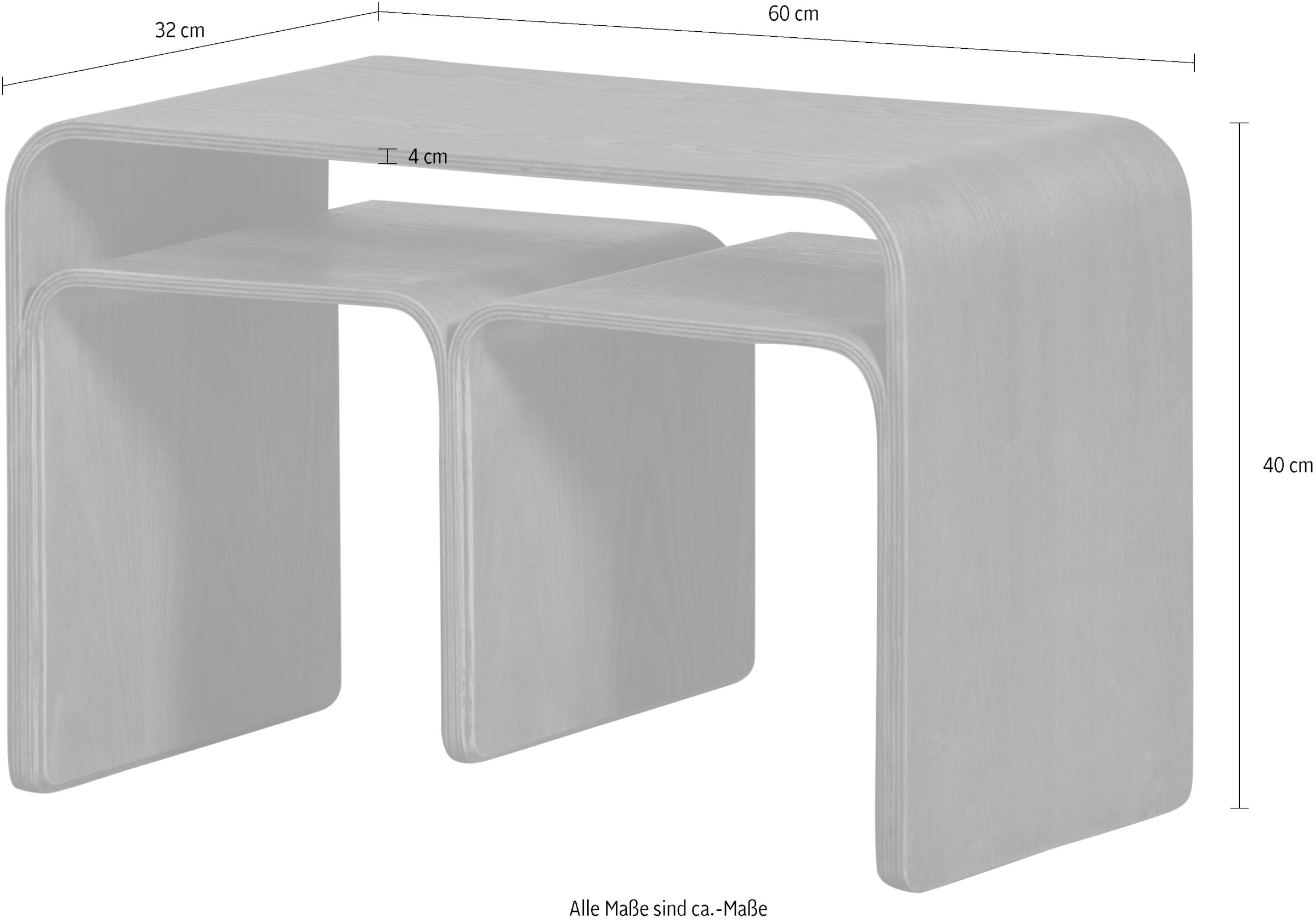 WOOOD Beistelltisch »Frey Plywood mit abgerundeten Ecken multifunktional H40 x B60 x T32 cm« Tragkraft 150 kg, auch seitlich aufstellbar, vollständig montiert