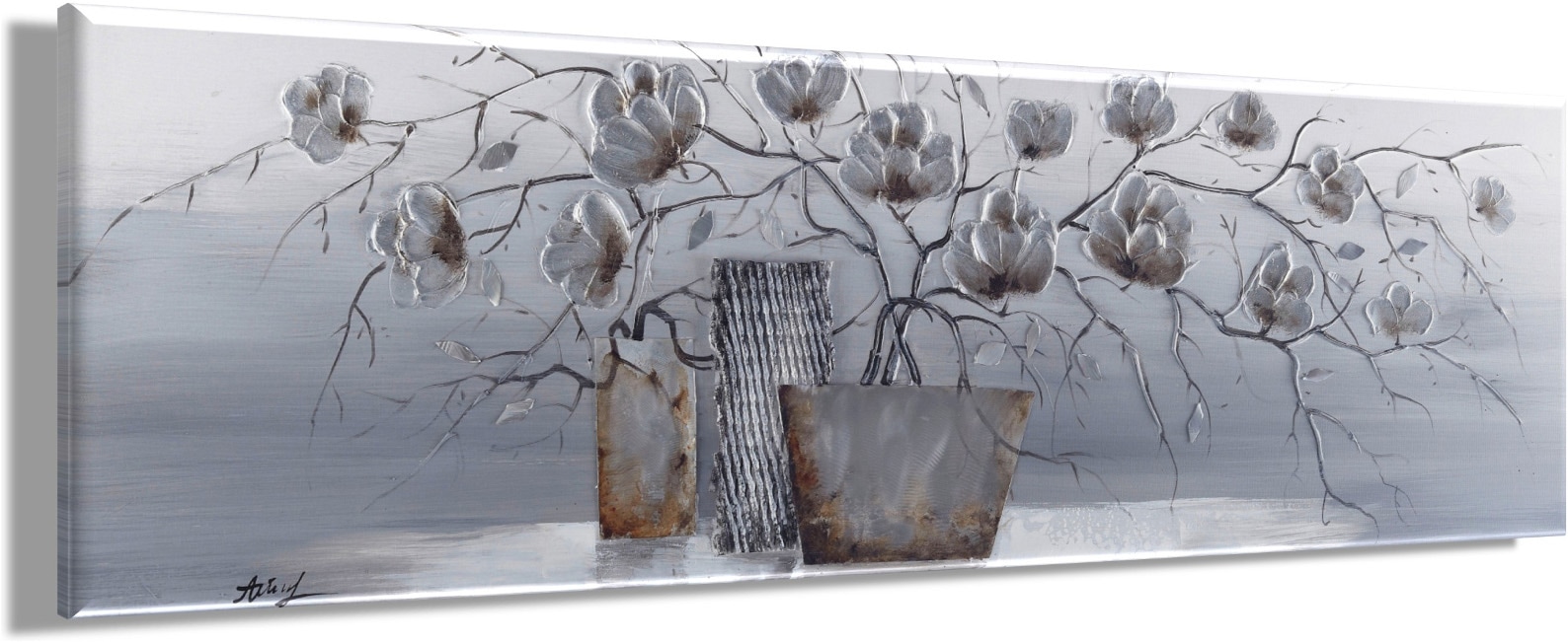 Bönninghoff Ölbild »Ölgemälde handarbeit BLUMENVASE 40x120 cm – Wandbild Kunst Deko modern« Blumen | Blumenbilder | Vasen & Töpfe 1 Stk. tlg. handgefertigt, jedes Bild ein Unikat