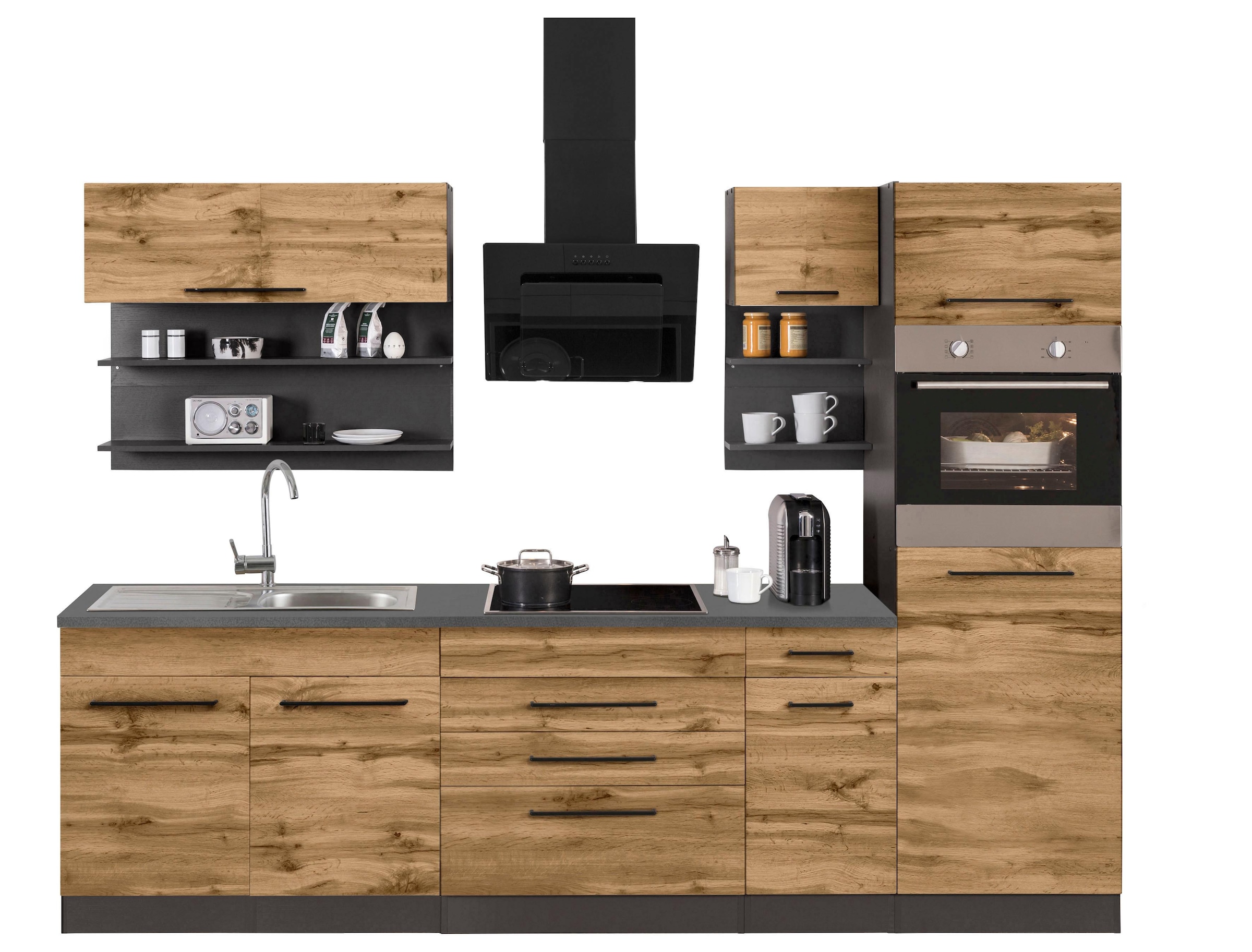 KOCHSTATION Kitchenette »KS-Tulsa« sans appareils électriques, largeur 290 cm, poignées métalliques noires, façades MDF