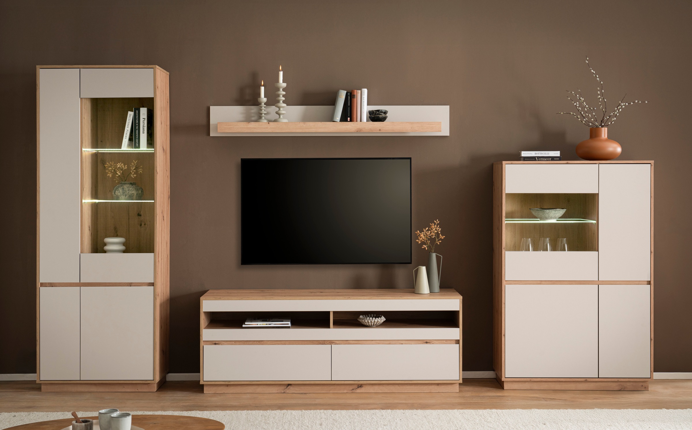 Image of Home affaire Wohnwand "Sonora, moderne Anbauwand, Komplettset in Kaschmir/Eiche" Komplett-Set, 4 Stk. tlg.