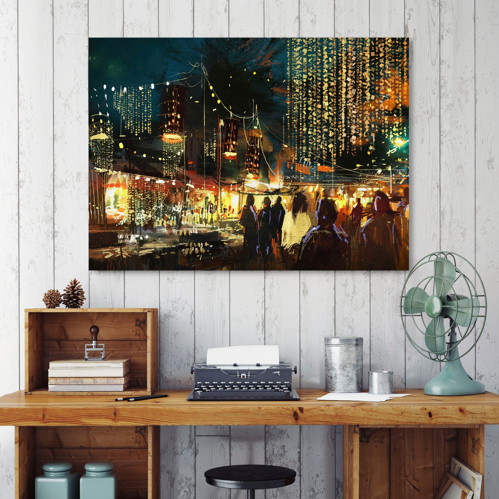 queence Tableau sur toile »Markt« Premium-Leinwandstoff, Handarbeit aus Deutschland