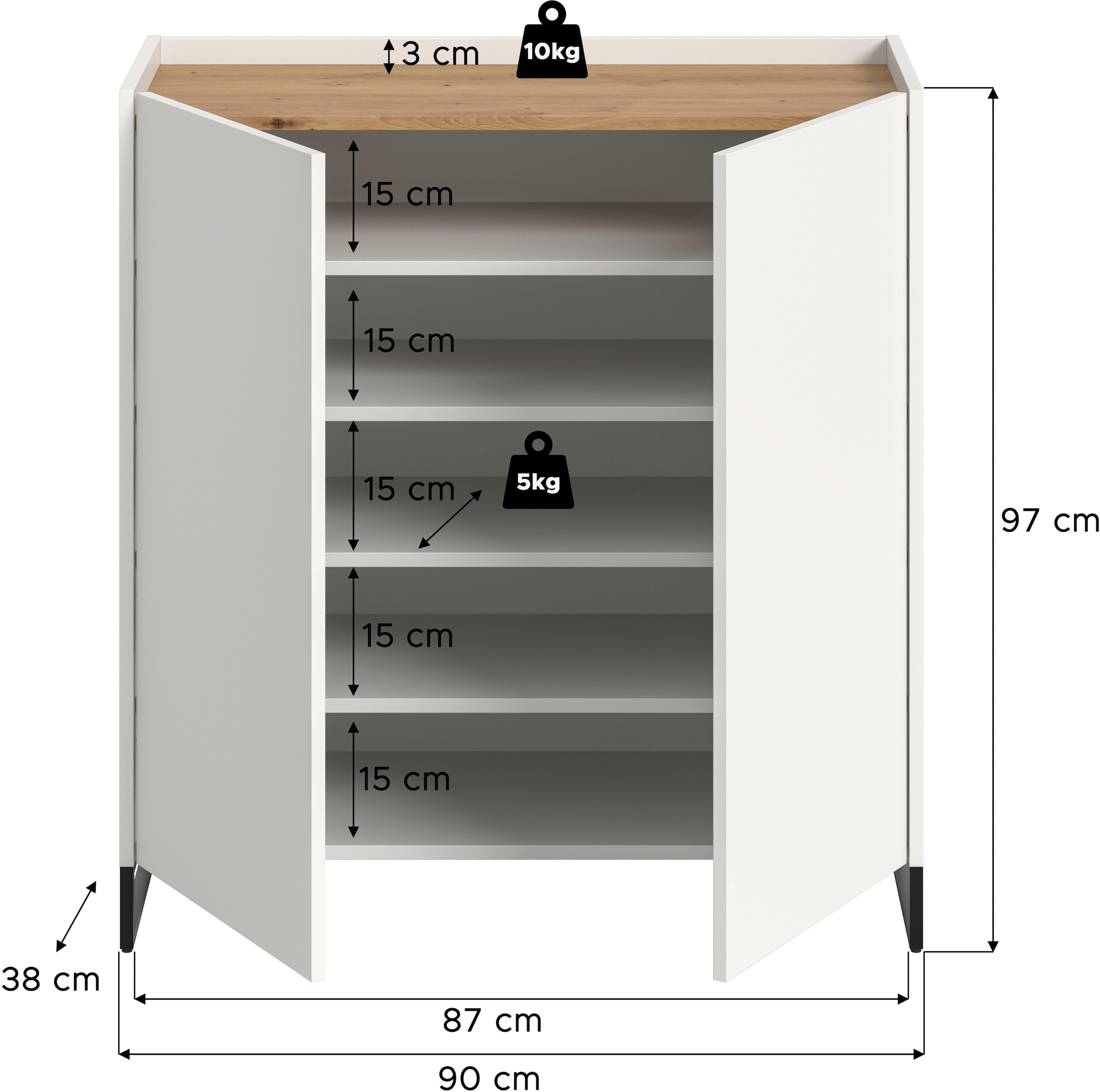 Home affaire Schuhschrank »EVRID, Breite 90cm, 2 Türen, 5 Einlegeböden, inkl. Metall-Kufenfüsse« individuell mit anderen Artikel der Serie EVRID erweiterbar, 1 Stk. tlg. Schuhkommode, Kommode, Sideboard, Garderobenschrank, Flurkommode