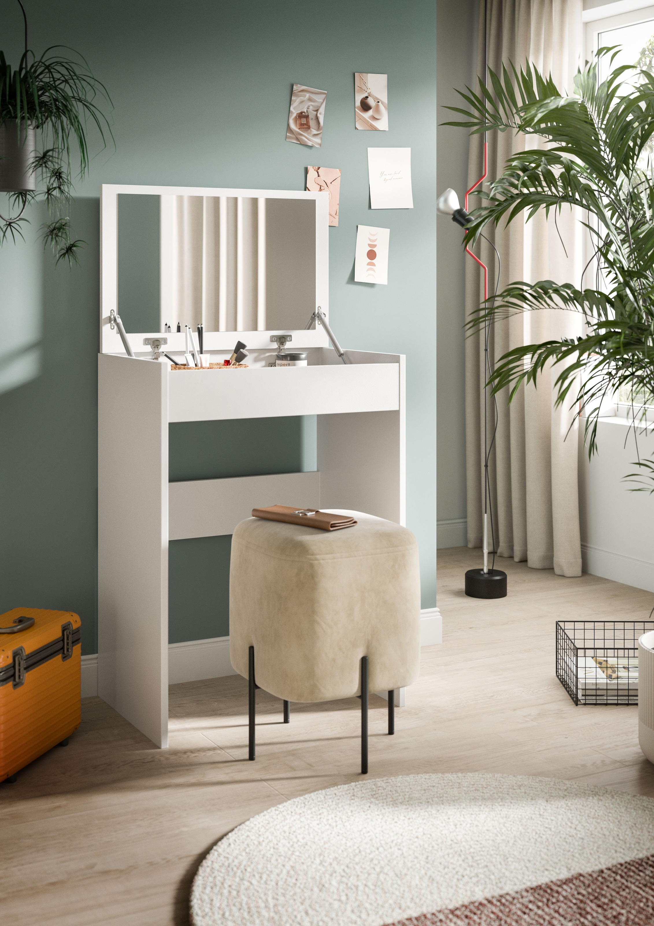 welltime Coiffeuse »MIRA, Breite 62cm, aufklappbar mit Innenspiegel & Stauraumfach« Kosmetiktisch, Frieserkommode, Schreibtisch, Home-Office-Schreibtisch