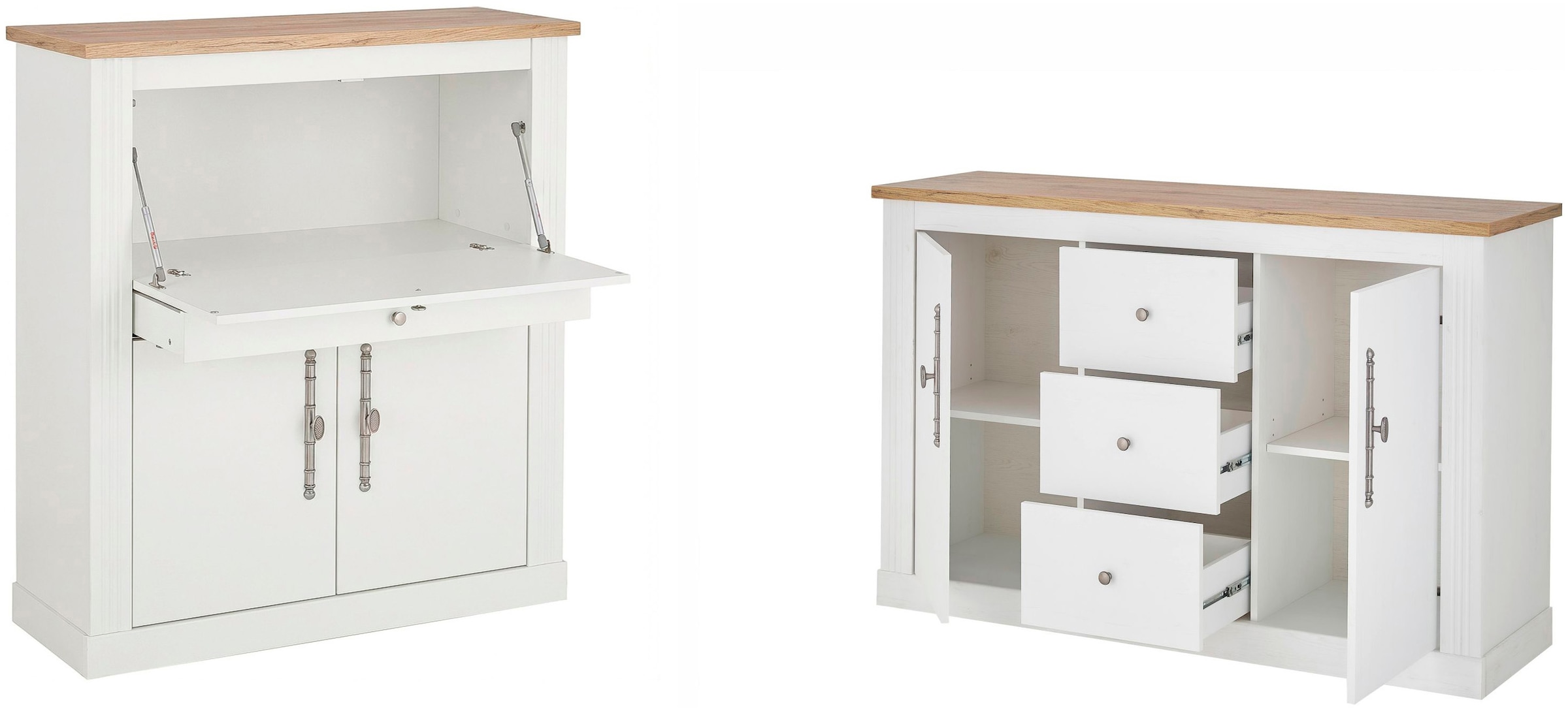 GOODproduct Büromöbel-Set »Westminster, wohnliches Home-Office, Büro in zwei Farben verfügbar« Set, 2 tlg. enthält Sekretär und Sideboard im Landhausstil, mit Kabelkanal