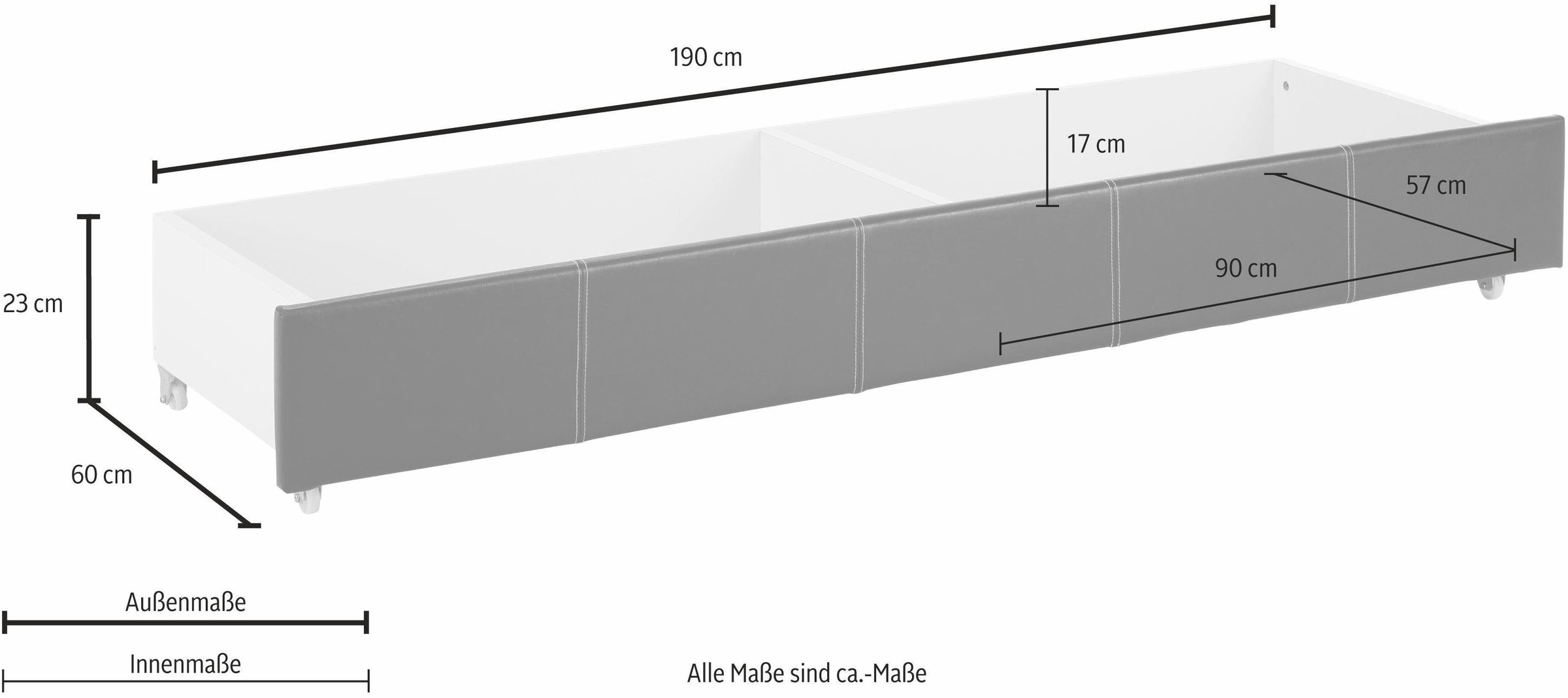 GOODproduct Tiroir de lit »Maja« mit zwei Innenfächer Aufteilung, für viel Stauraum, Breite 190 cm