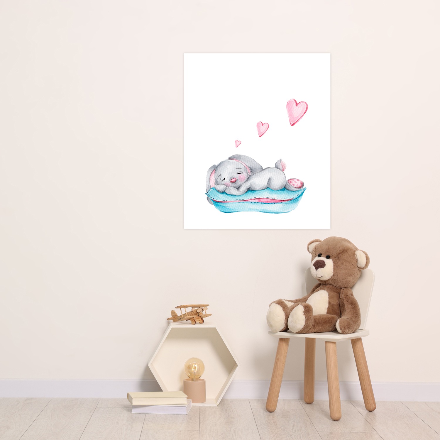 Image of Lüttenhütt Bild mit Rahmen "oder Poster, Schlafender Hase mit Herzen" Fantasy Herz Herzen Tiere 1 Stk. tlg. HD Premium Druck