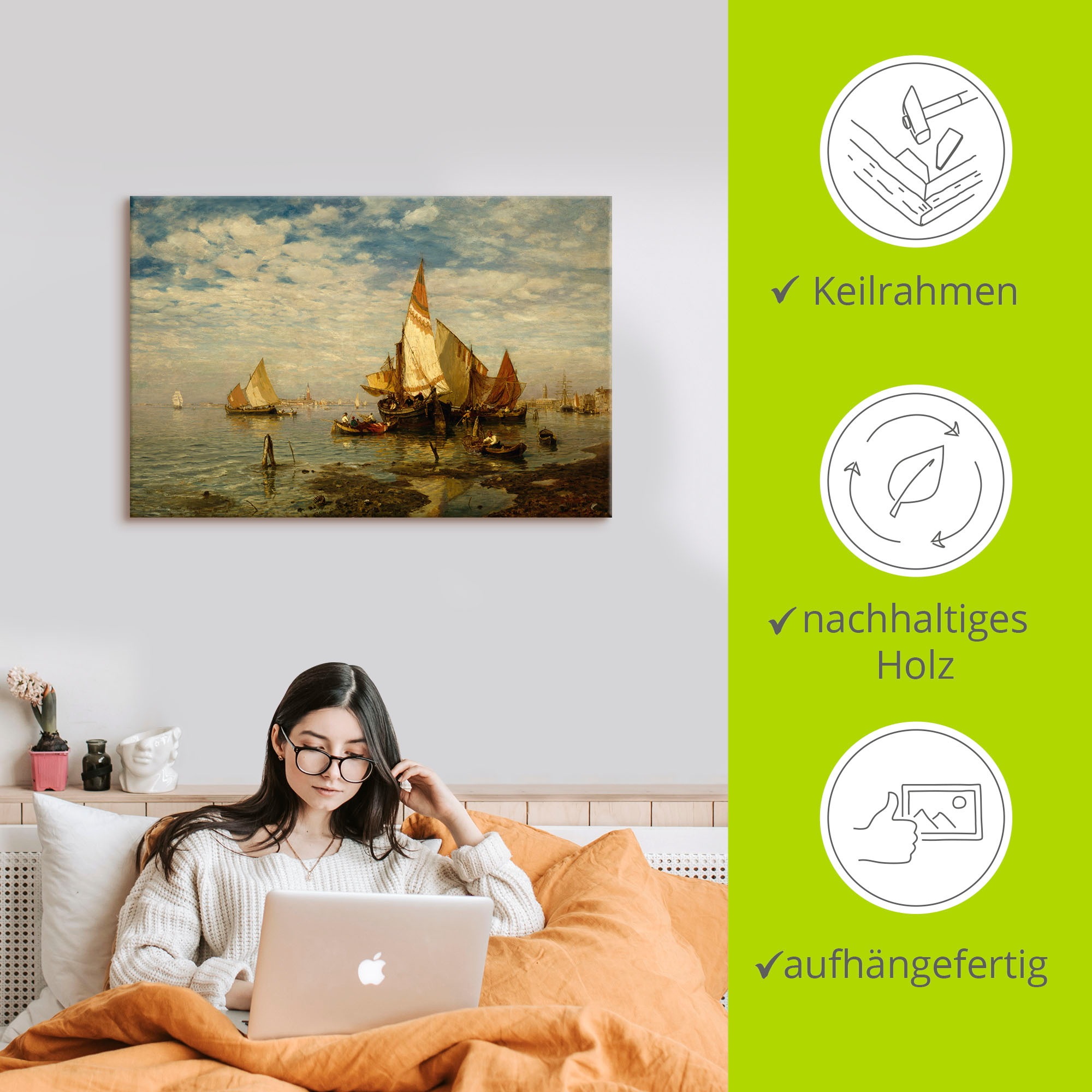 Artland Tableau sur toile »In der Lagune bei Venedig« 1 cuis tlg. auf Holzrahmen gespannt