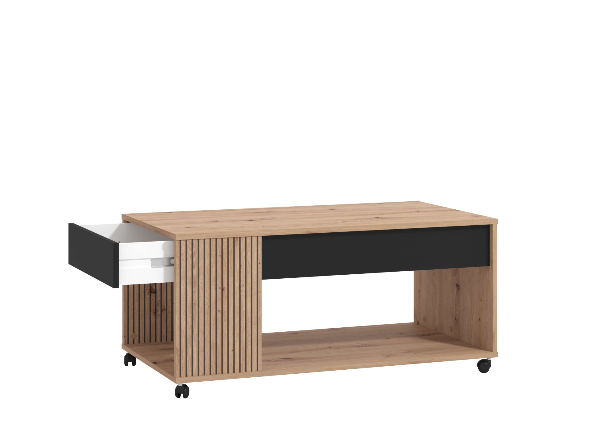 Home affaire Couchtisch »Mayenne Kaffeetisch, 101 cm, rechteckig, modern design, mit rollen«, mit Schublade, mit dekorativen schwarzen Streifen, in Artisan Eiche