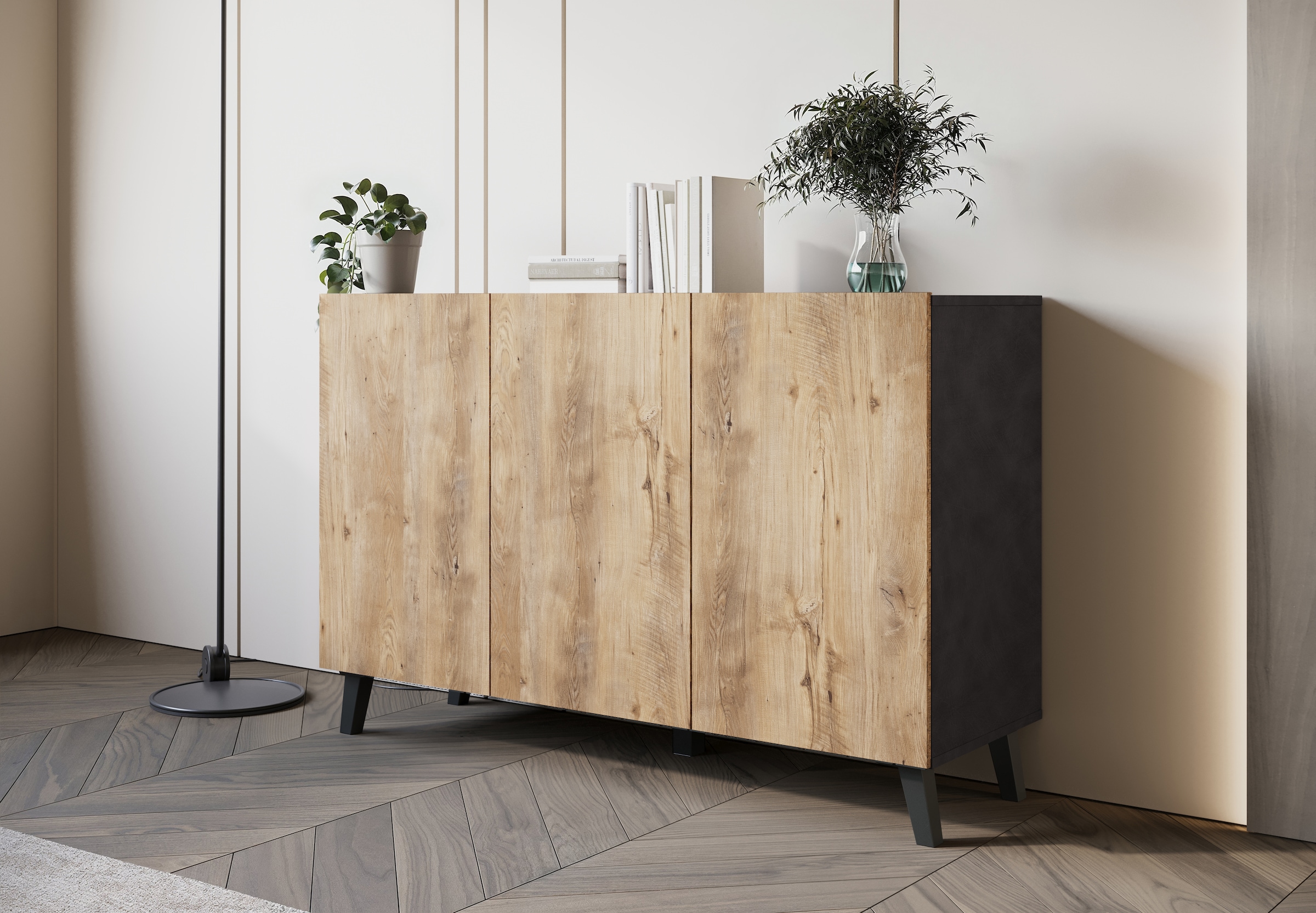 Home affaire Buffet »SIDEBOARD PHUKET II, Stilvolle, grifflose Kommode, Breite 120cm« 1 cuis tlg. avec 6 compartiments et étagères réglables en hauteur