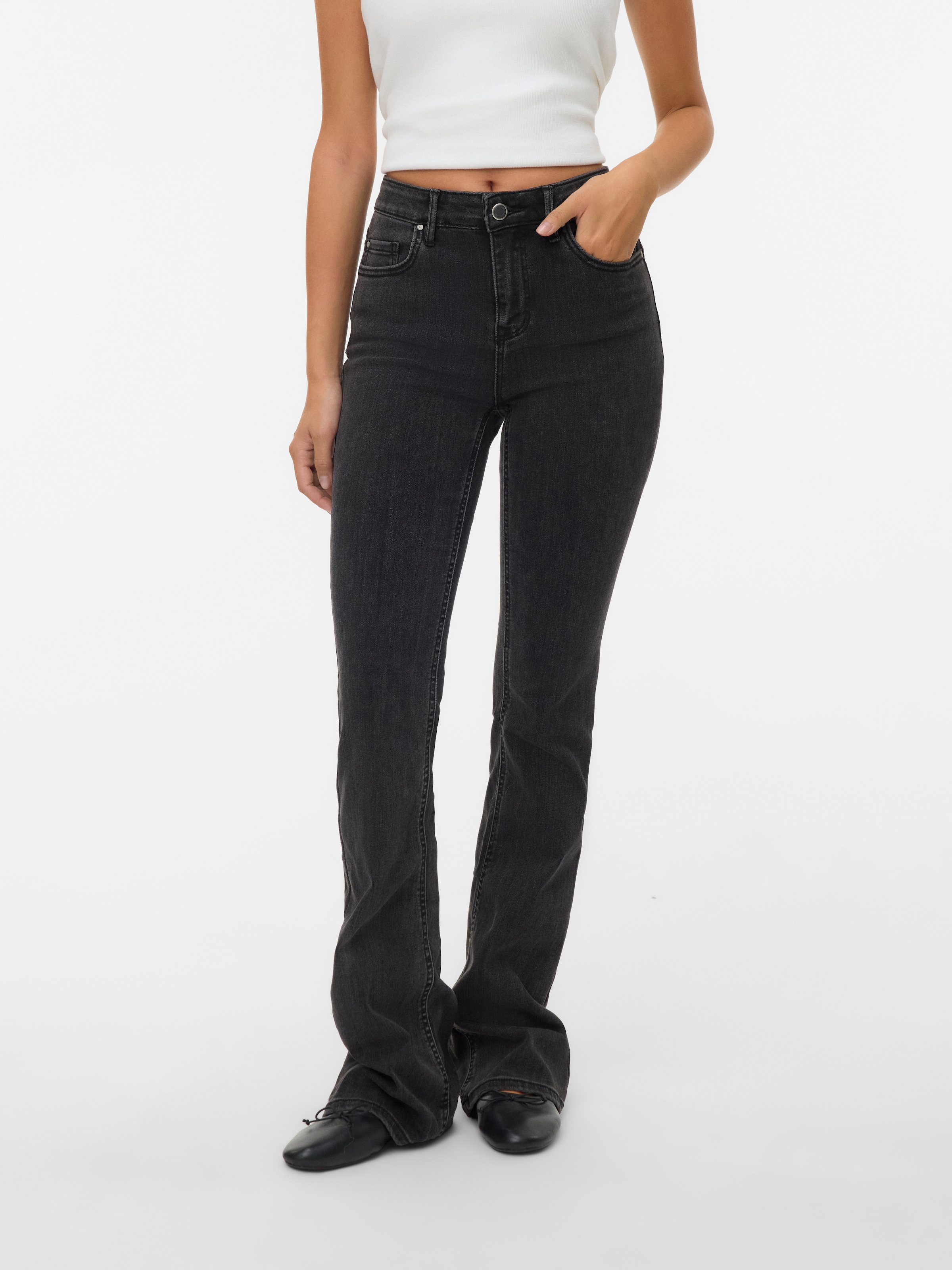 Image of Vero Moda Bootcut-Jeans "VMFLASH MR FLARED JEANS LI170 GA NOOS" Baumwollmischung mit Stretch, regular waist, bootcut fit