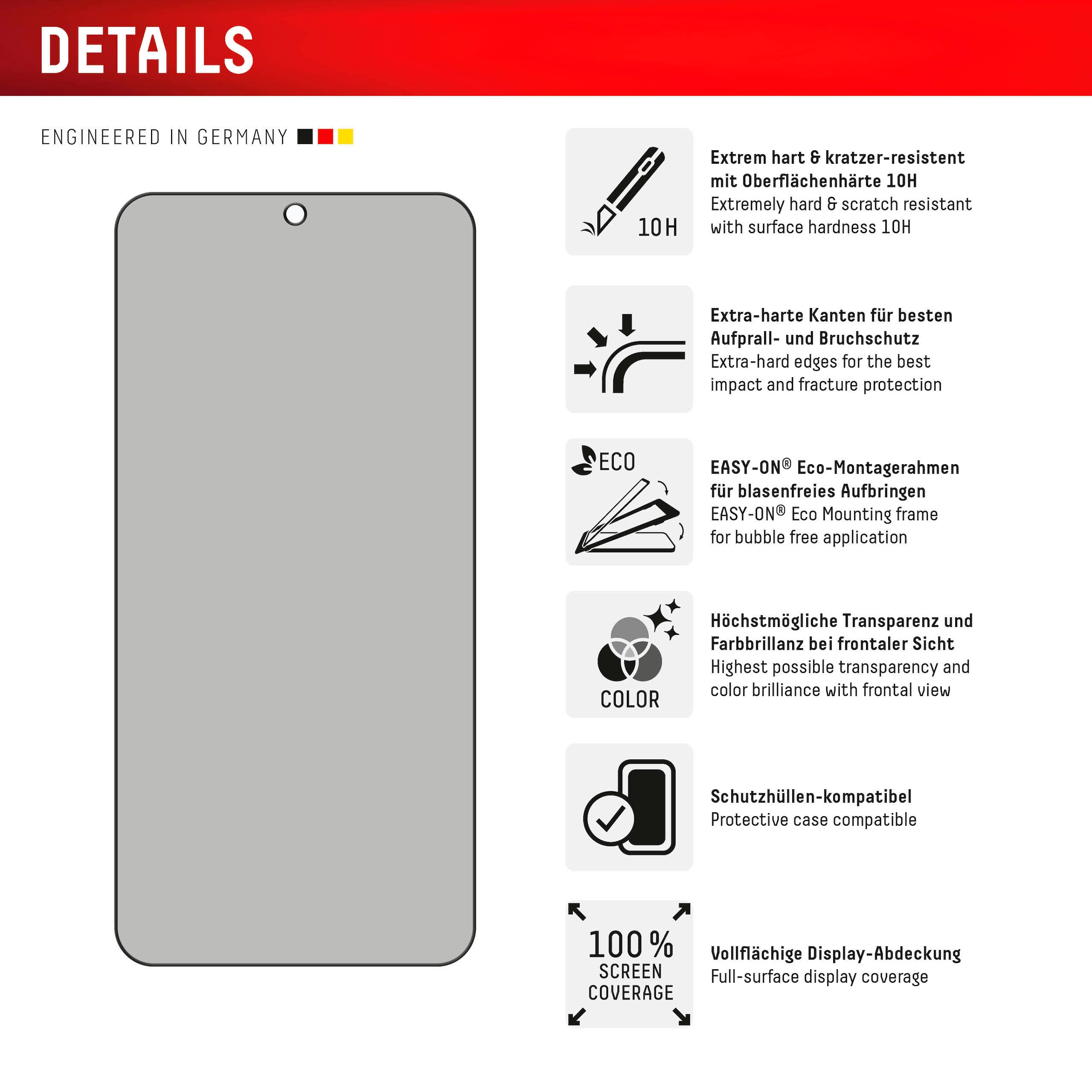 Displex Displayschutzglas »Privacy Glass« für Samsung Galaxy S24+;Samsung Galaxy S25+ Blickschutz Displayschutzfolie Displayschutz kratzer-resistent 10H