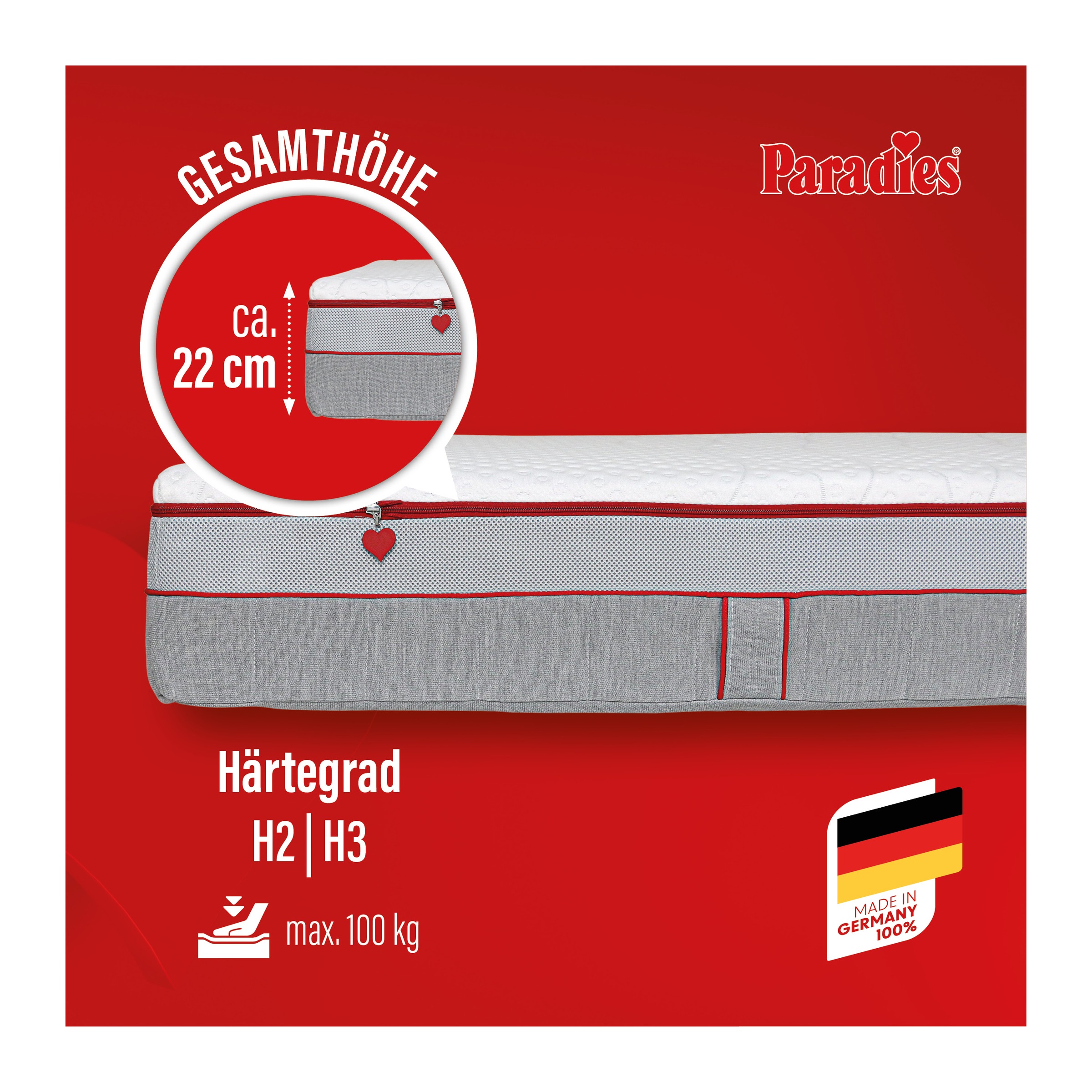 Paradies Kaltschaummatratze "Neuheit: Paradies Perfekta KS, 90x200, 140x200 cm & weitere Größen" 22 cm hoch Raumgewicht: 35 kg/m³ 1 Stk. tlg. Maximaler Komfort mit Memoryschaum und Klimaregulierung