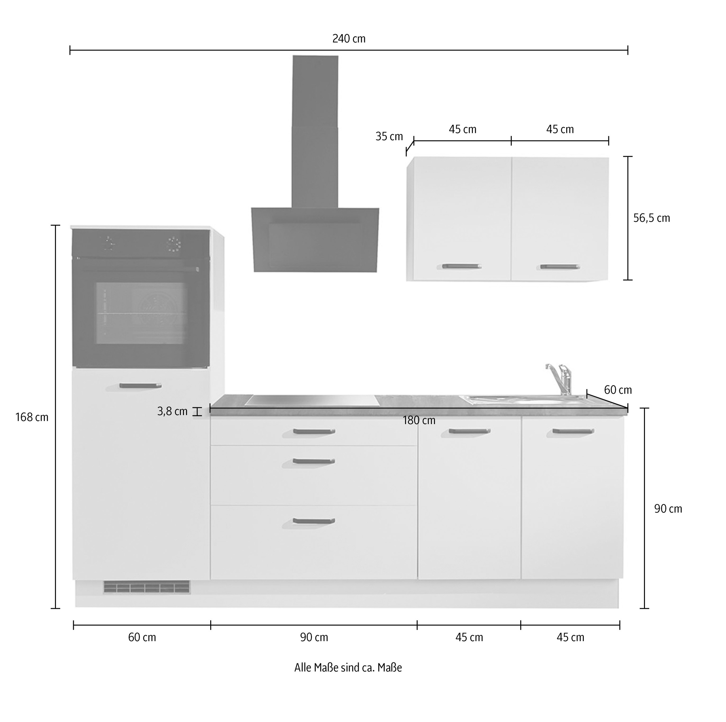 wiho Küchen Kitchenette »Compact« Largeur 240 cm, options avec appareils (avec réfrigérateur)