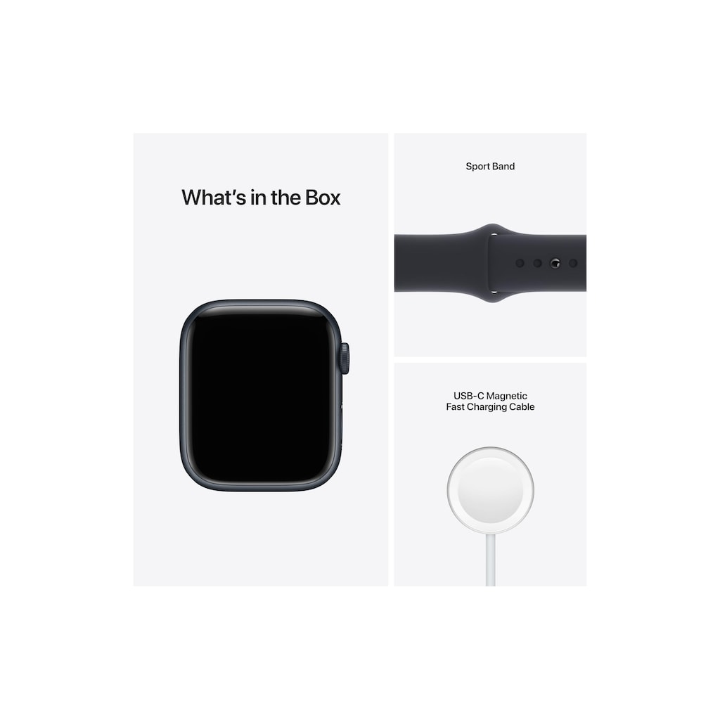 Apple Smartwatch »Serie 7, GPS, 45 mm Aluminiumgehäuse mit Sportarmband«, (Watch OS MKN53FD/A)