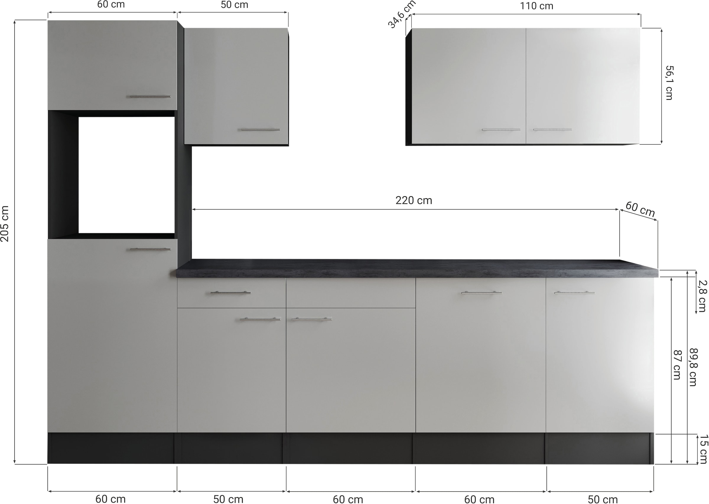 RESPEKTA Küchenzeile »Oliver« Breite 280 cm, 90 cm Arbeitshöhe, in exklusiver Konfiguration für OTTO