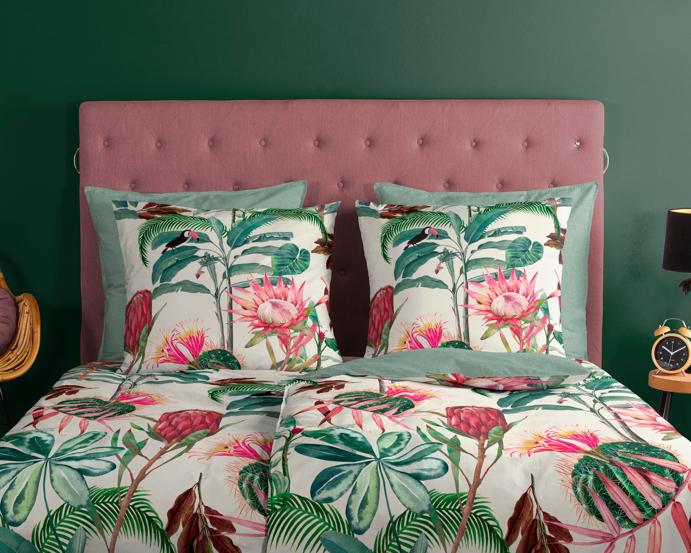 good morning Wendebettwäsche »Coco«, 100% Baumwolle, 135x200, 2 Teilig, Reissverschluss, Wendeoptik, Palme