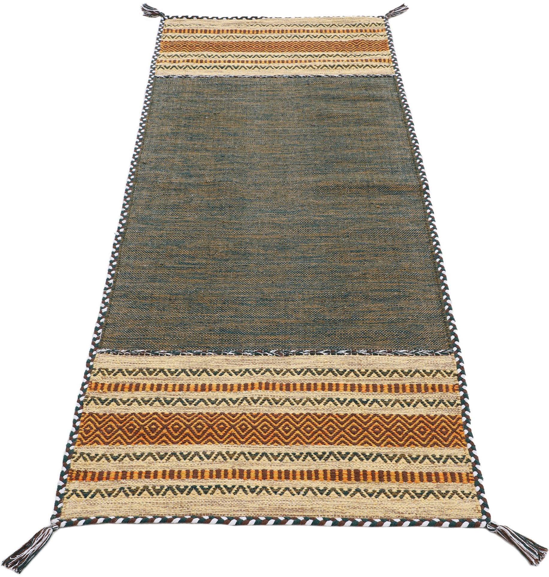 carpetfine Teppich »Kelim Azizi«, rechteckig, 5 mm Höhe, Baumwolle, Wendeteppich mit Fransen, Wohnzimmer
