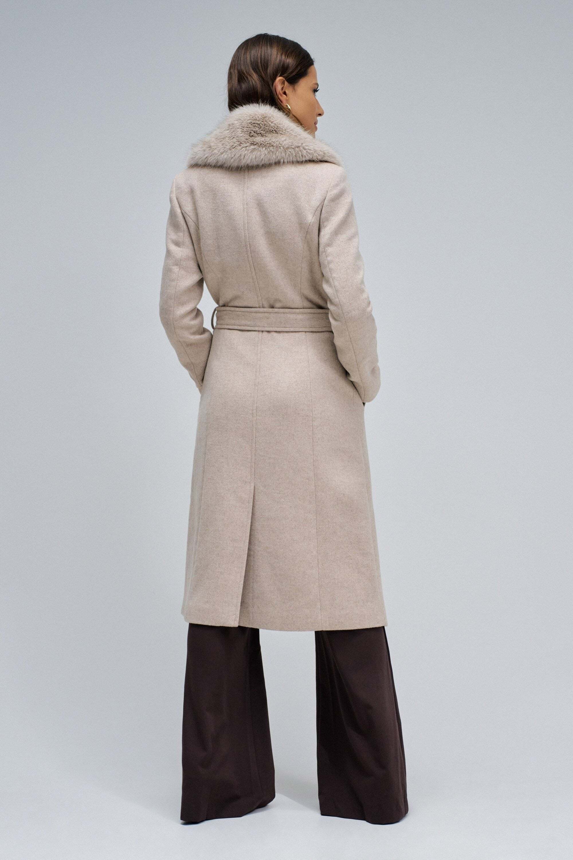 Salsa Veste en laine »Salsa Jeans Wollmantel Long Wool Coat Faux Fur Belt«