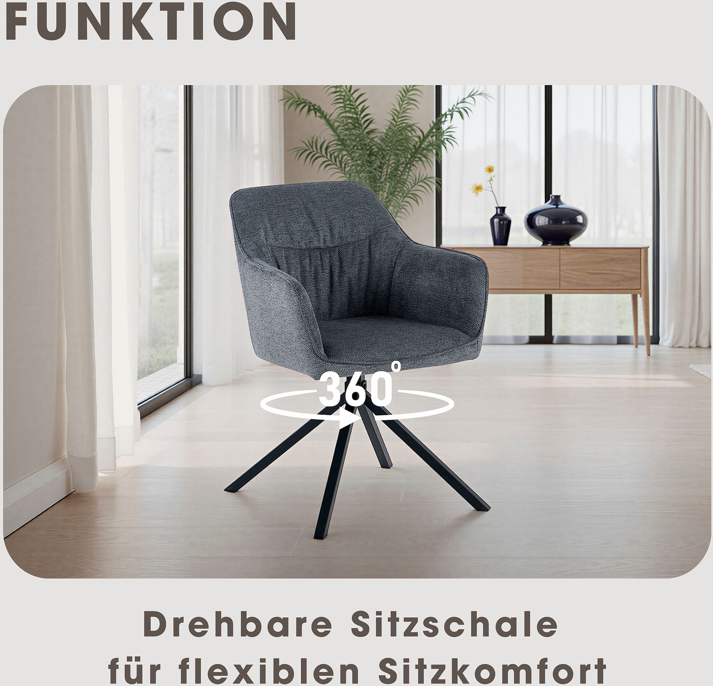 GOODproduct Esszimmerstuhl »Turin« (Set) 2 Stk.moderner Stuhl, 360 Grad drehbar, mit hochwertigem Strukturstoff