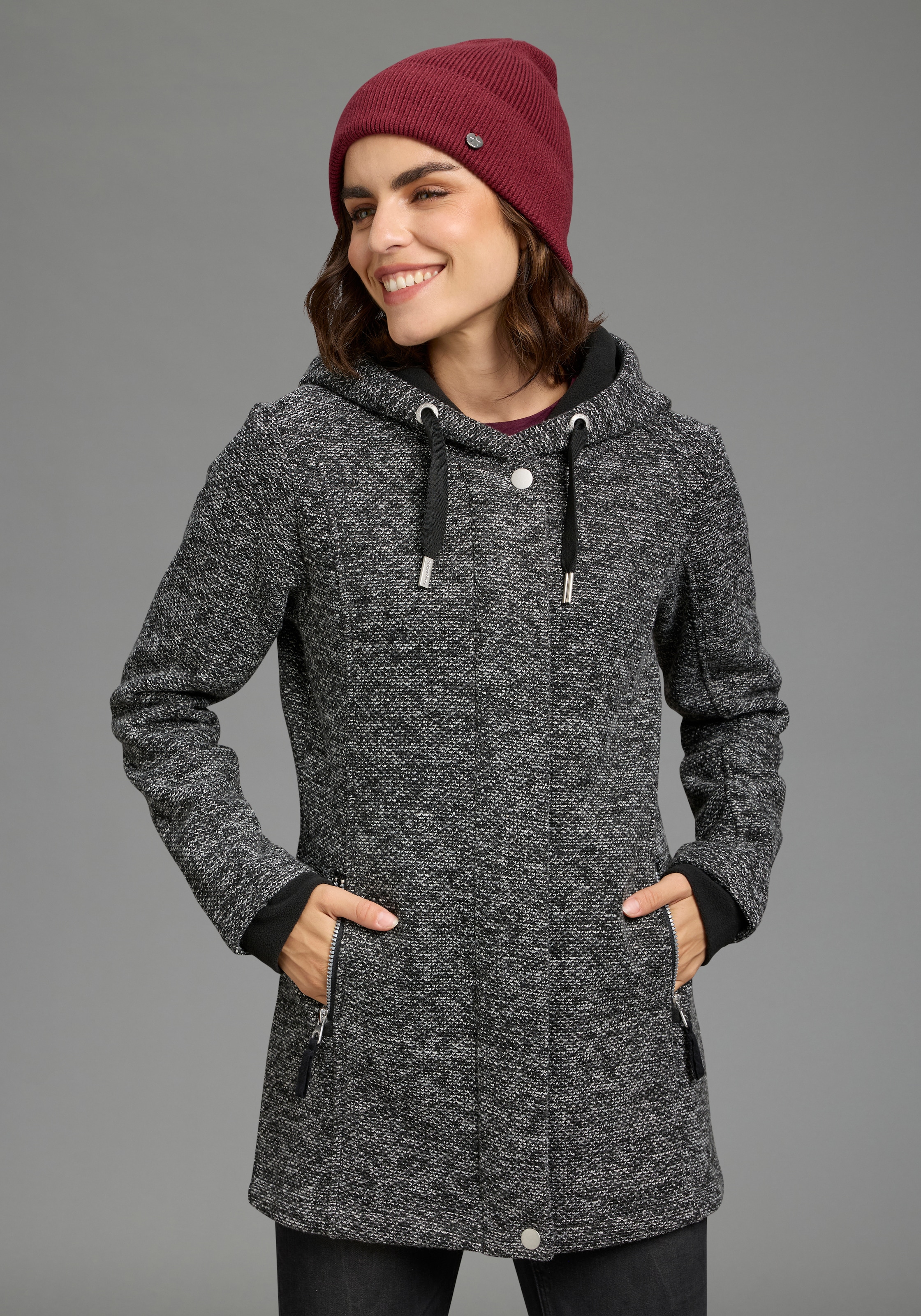 Image of KangaROOS Strickfleecejacke mit Kapuze Strick Fleece Jacke aussen Strick innen Fleece Übergangsjacke