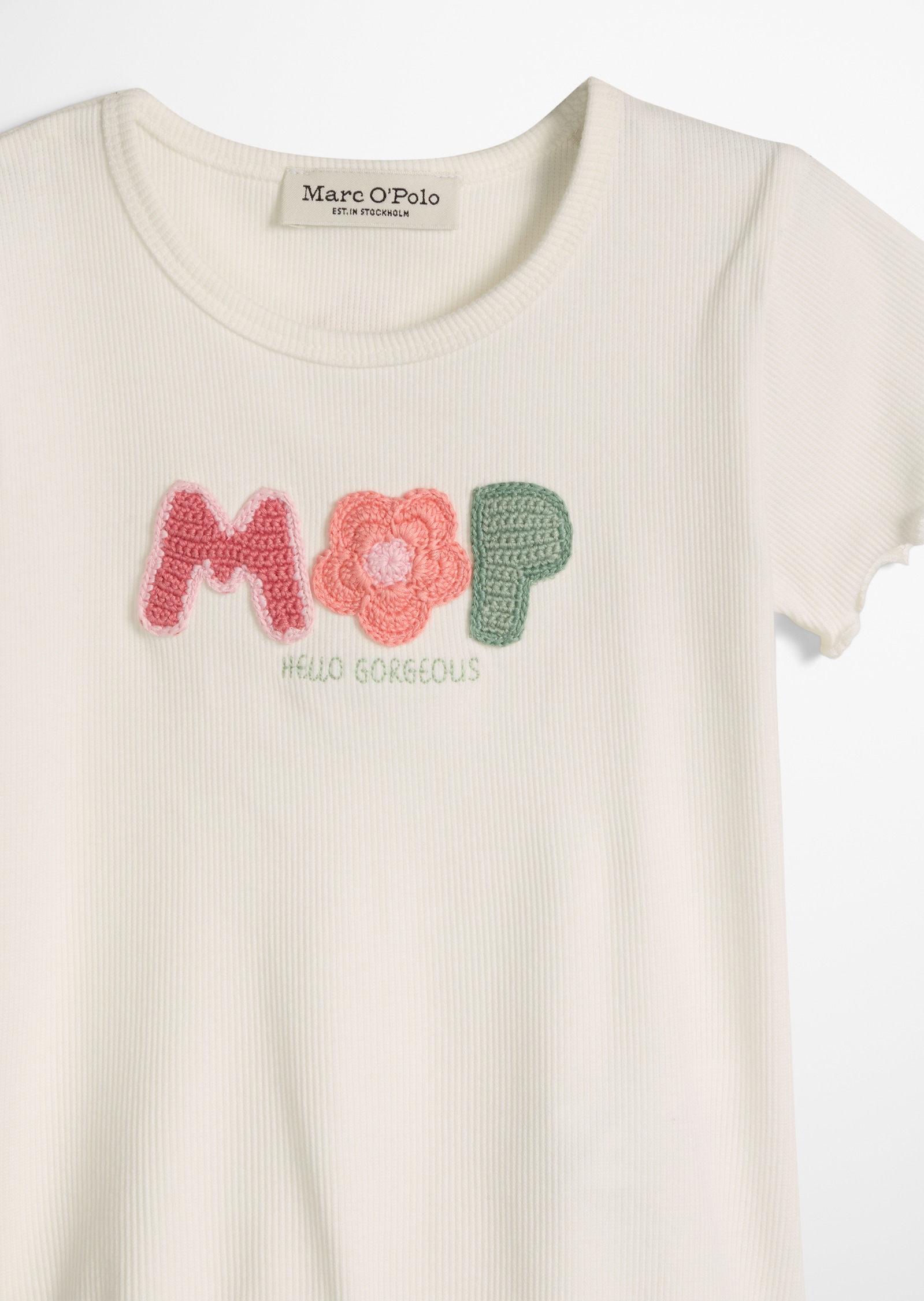 Marc O'Polo Junior T-shirt feines Rippjersey, gesticktes Logo