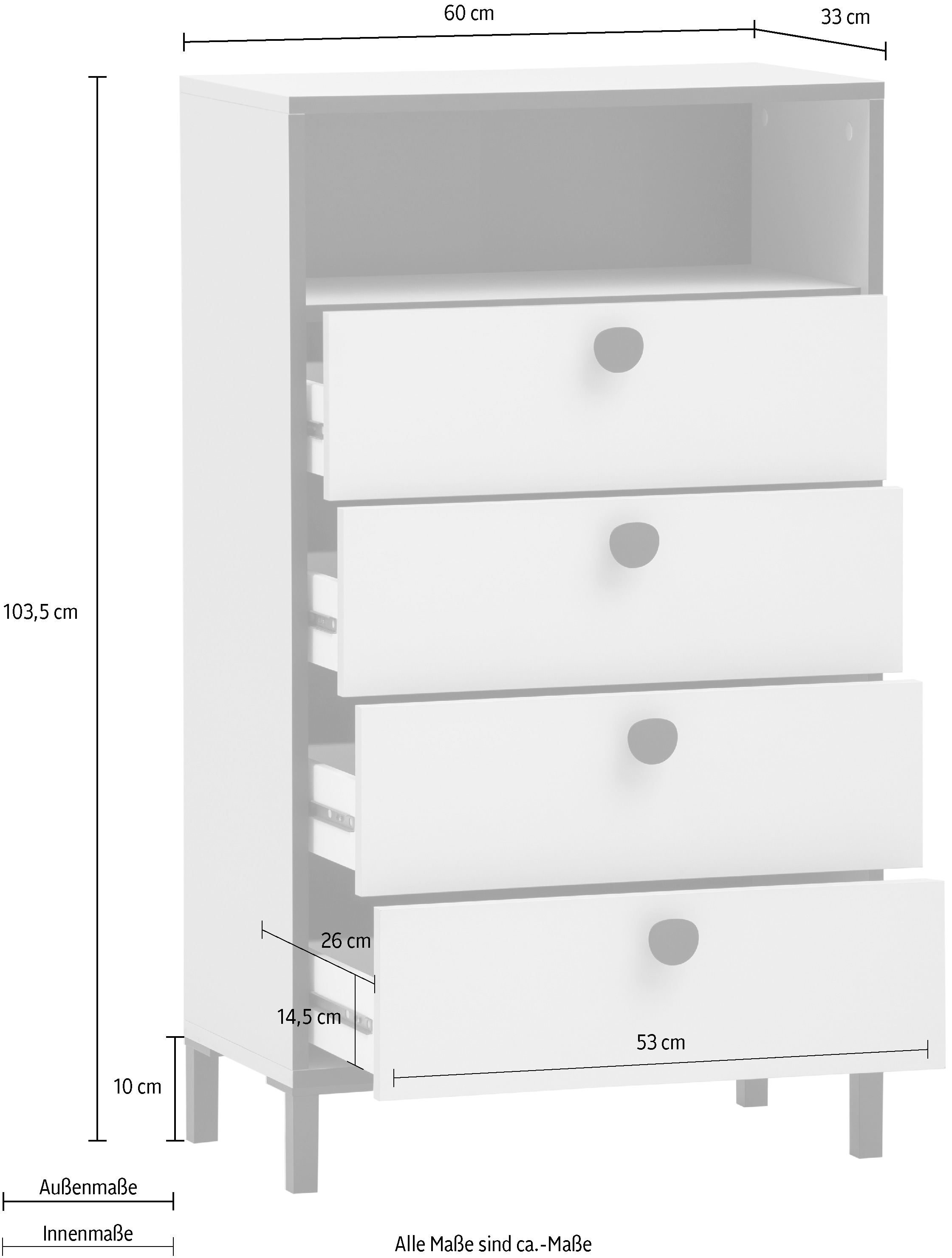 Schildmeyer Armoire intermédiaire »Edda, Breite 60 cm, Metallgriffe« Made in Germany