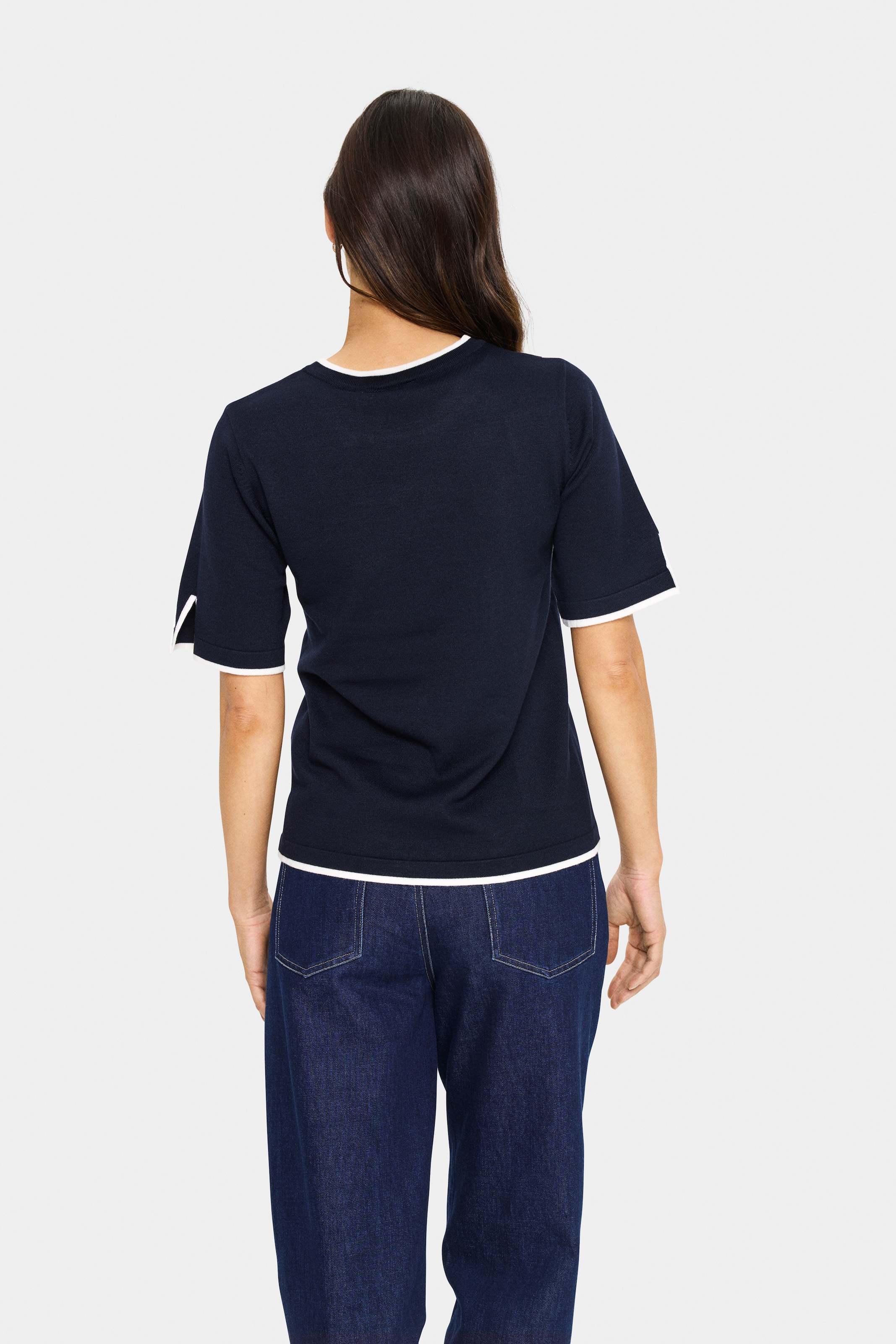 Saint Tropez Pull en tricot »MilaSZ Contrast Stripe SS Pullover« Viskosemischung, Regular fit