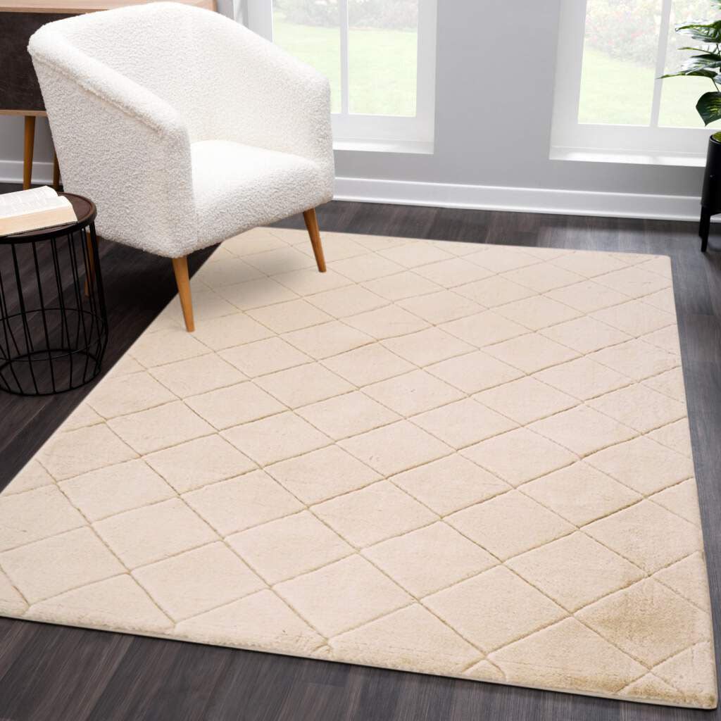 Image of Carpet City Hochflor-Teppich "Moment" rechteckig 31 mm Höhe besonders weich, Kaninchen Fell Haptik, 3D-Effekt, Rauten, Wohnzimmer
