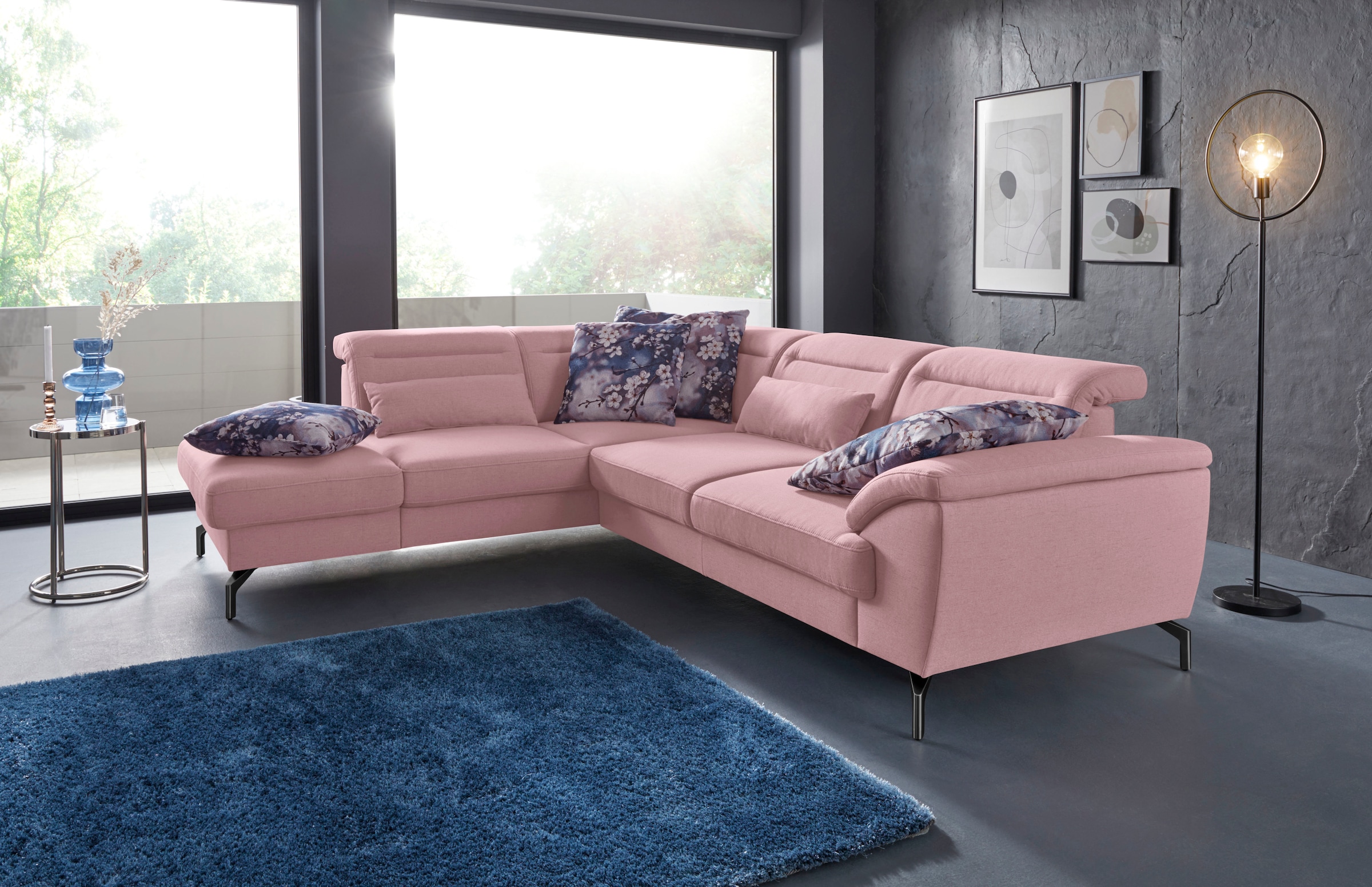 sit&more Ecksofa »Percy L-Form«, 15 cm Fusshöhe, Sitztiefenverstellung, wahlweise in 2 Fussfarben